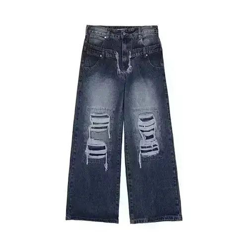 Japanese Brand Baggy Washed Distressed Blue Jeans, Ripped Jeans Size US 32 / EU 48 - 6 Thumbnail
