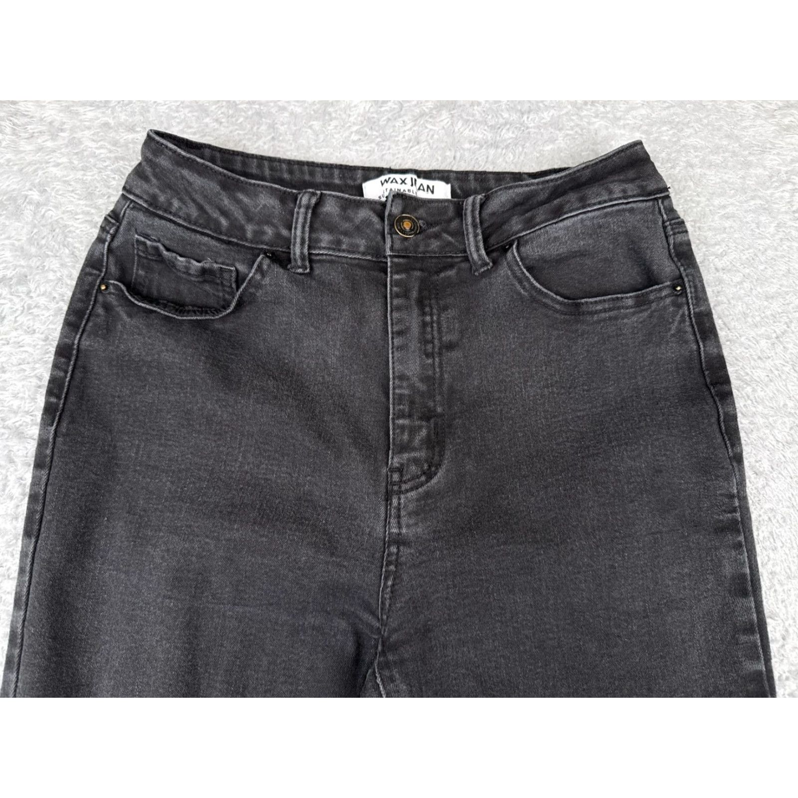 Vintage Wax Jeans Jeans Flared 27x27 Black Denim Juniors 9 High Rise Distressed Cotton Blend Pocket 5-Pocket Womens Mens Girls Size 30" / US 8 / IT 44 - 4 Thumbnail