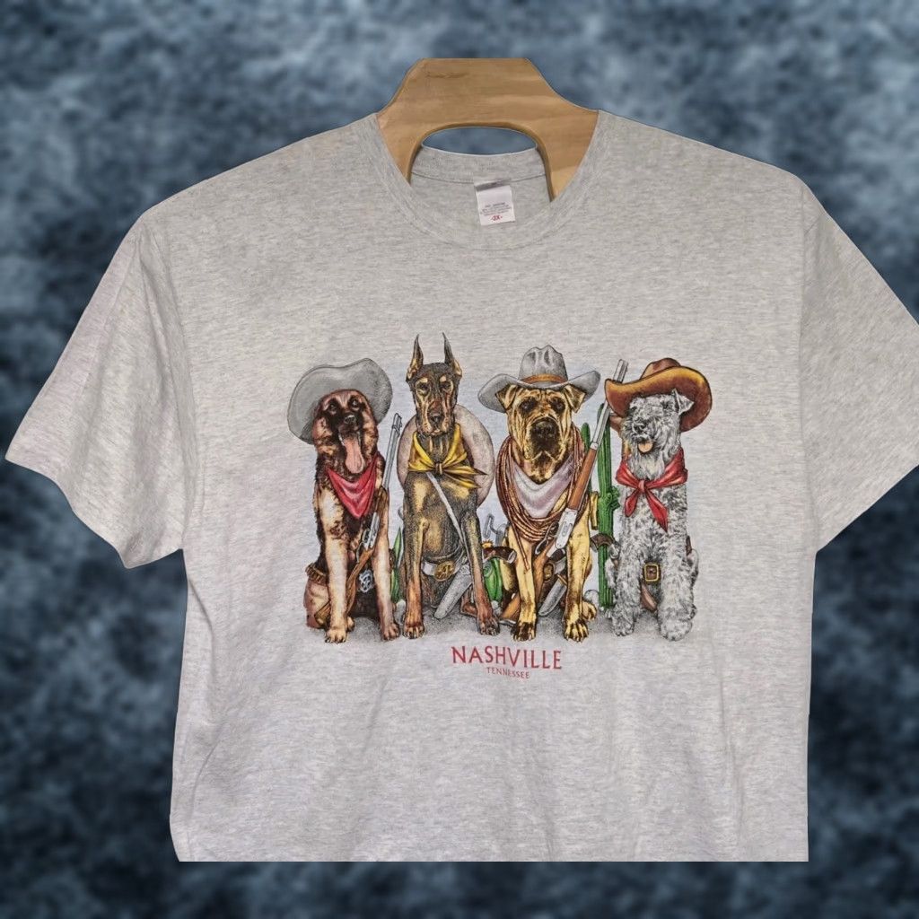 Vintage VINTAGE Nashville Tennessee T-Shirt 2XL Dogs Western Cowboys 90s Double-Sided Cotton Unbranded Unisex Adults Crew Neck Short Sleeve Gray Size US XXL / EU 58 / 5 - 1 Thumbnail