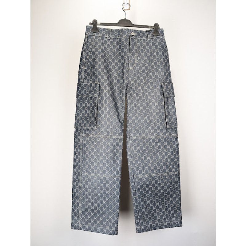 Gucci o1rshd1 Coated GG Denim Cargo Pant in Blue Size US 34 / EU 50 - 1 Thumbnail