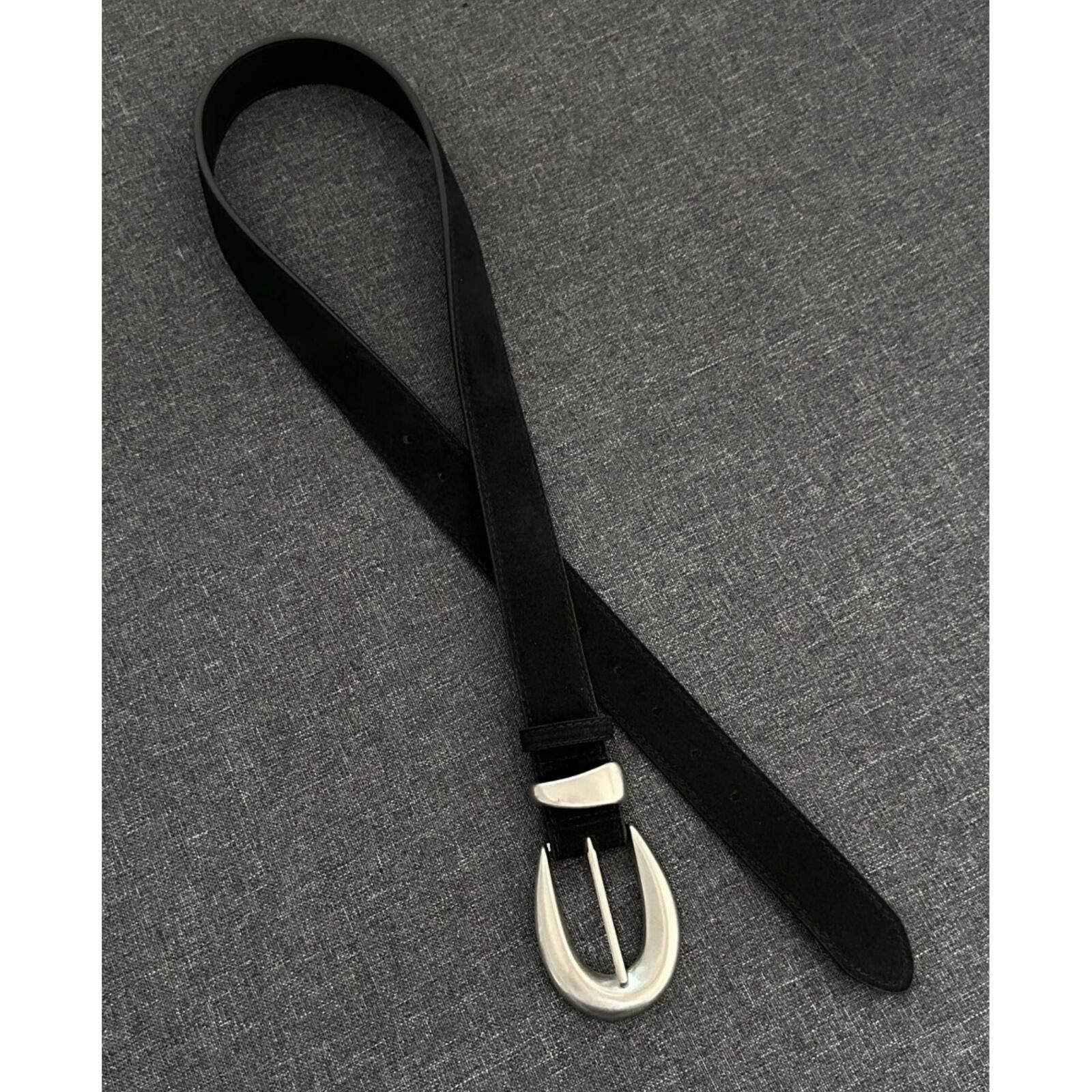 Other Suede Genuine Leather Belt | Minimal Black Silver Buckle Size ONE SIZE - 3 Thumbnail