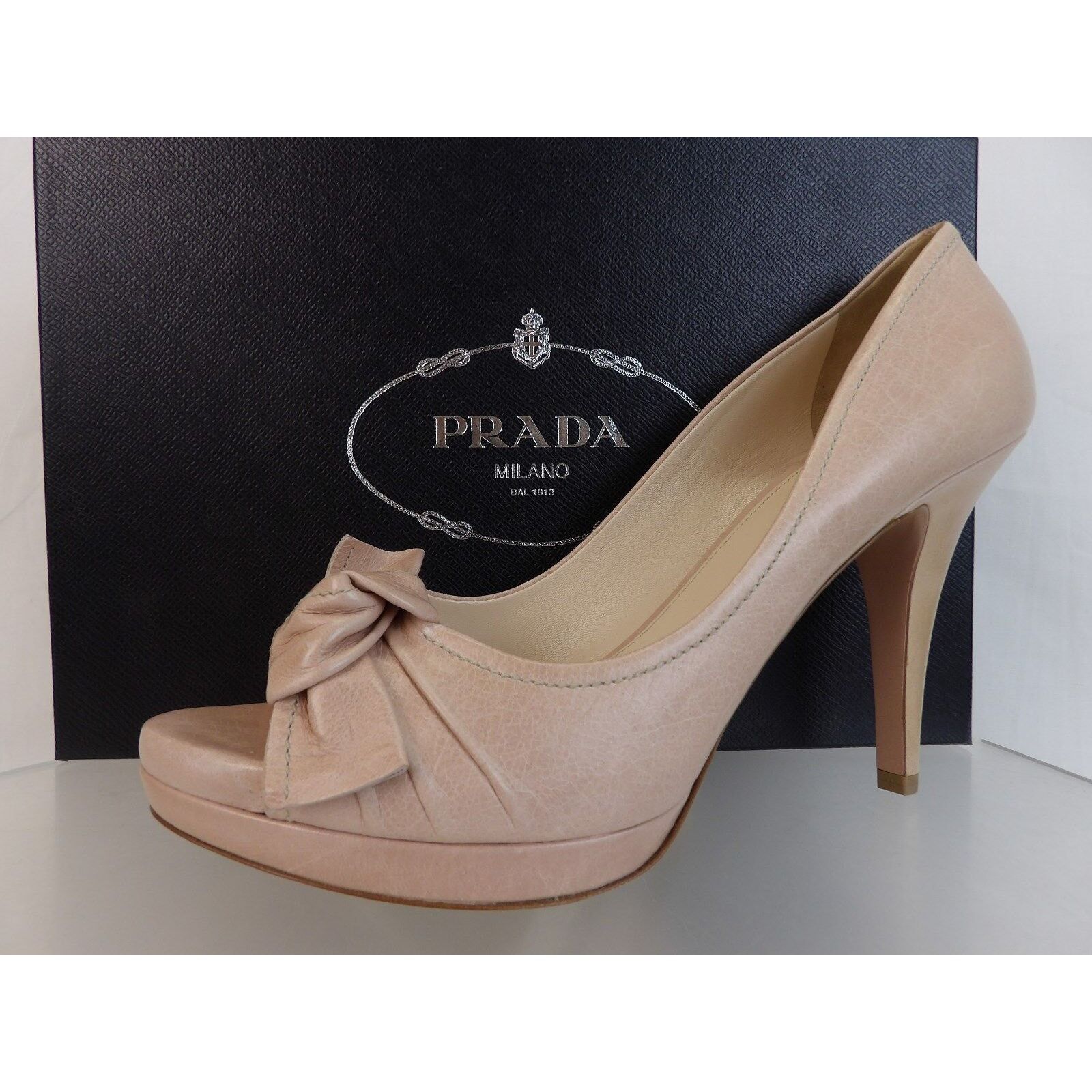 Prada DUSTY PINK DISTRESSED LEATHER BOW PLATFORM PEEP TOE PUMPS 40 Size US 10 / IT 40 - 4 Thumbnail