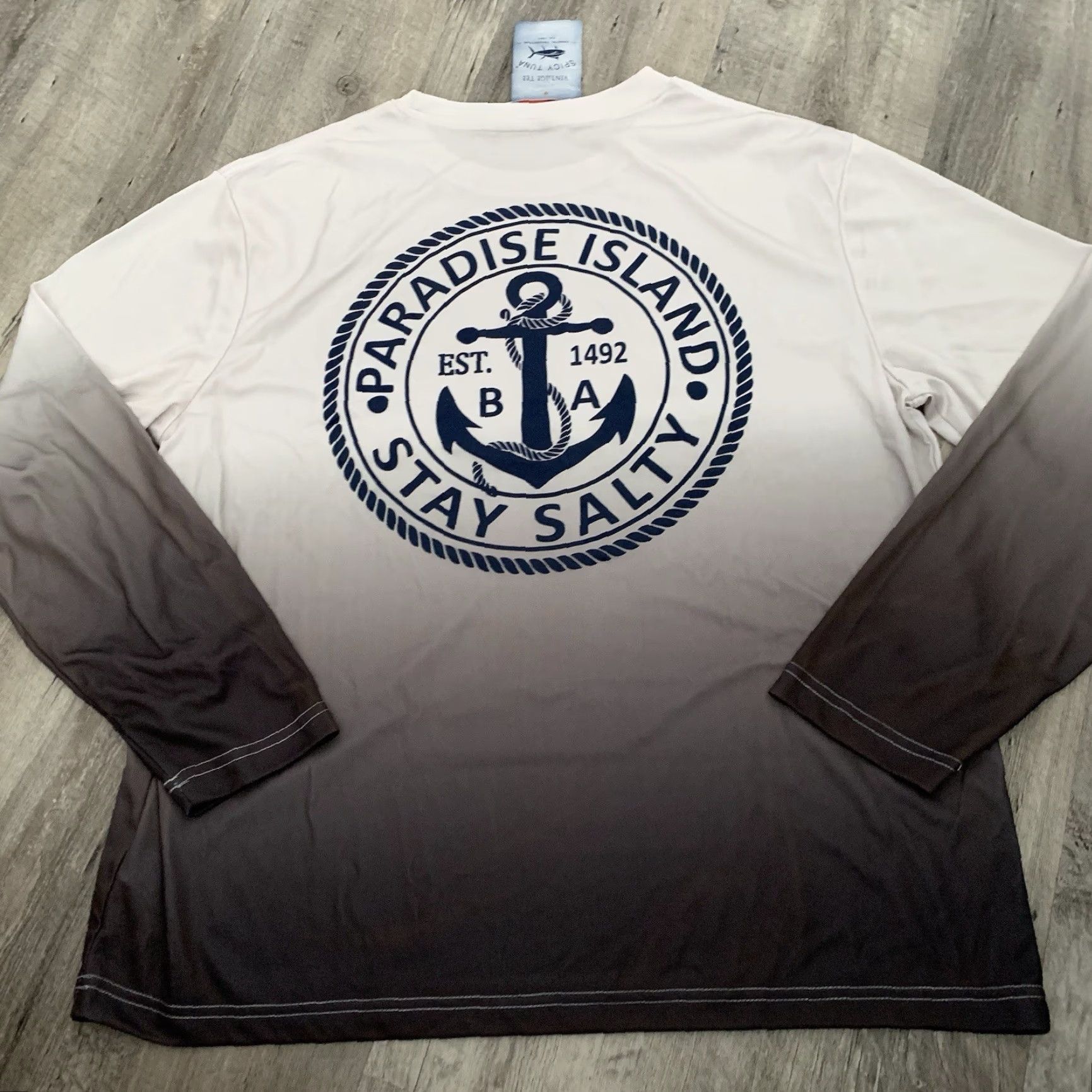 Paradise Spicy Tuna Rashguard T-Shirt Mens XL Gray Ombre Beach Theme Long Sleeve Crew Neck Size US XL / EU 56 / 4 - 5 Thumbnail