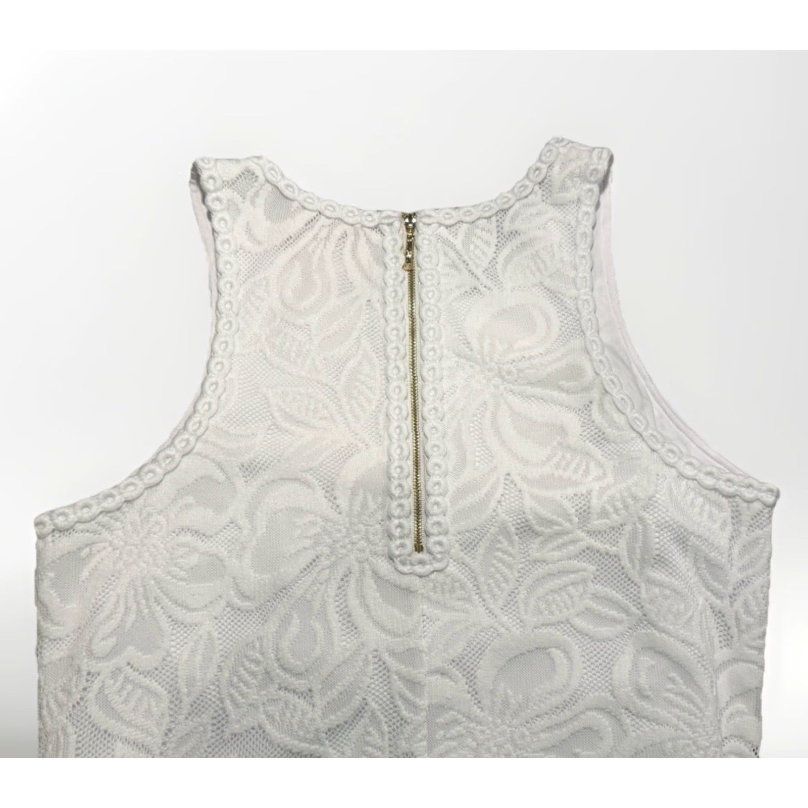 Lilly Pulitzer Lilly Pulitzer MARQUETTE SHIFT DRESS Resort White Wildflower Stripe Lace L Womens Knee Length Fit & Flare Polyester Lace Dress Size L / US 10 / IT 46 - 6 Thumbnail