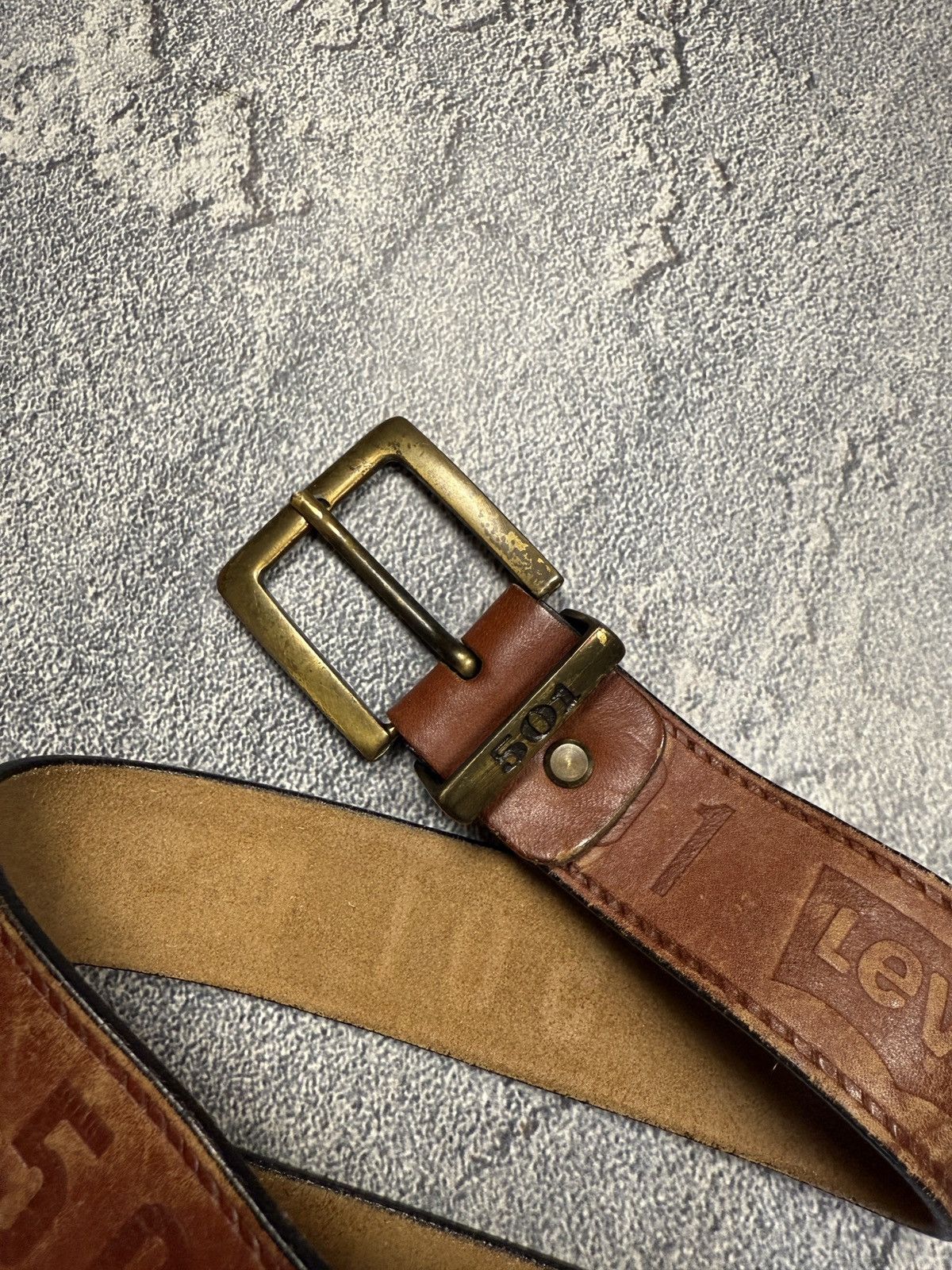 Levi's Vintage Distressed Faded Levi’s 501 Leather Belt Opium Y2K Size ONE SIZE - 2 Thumbnail