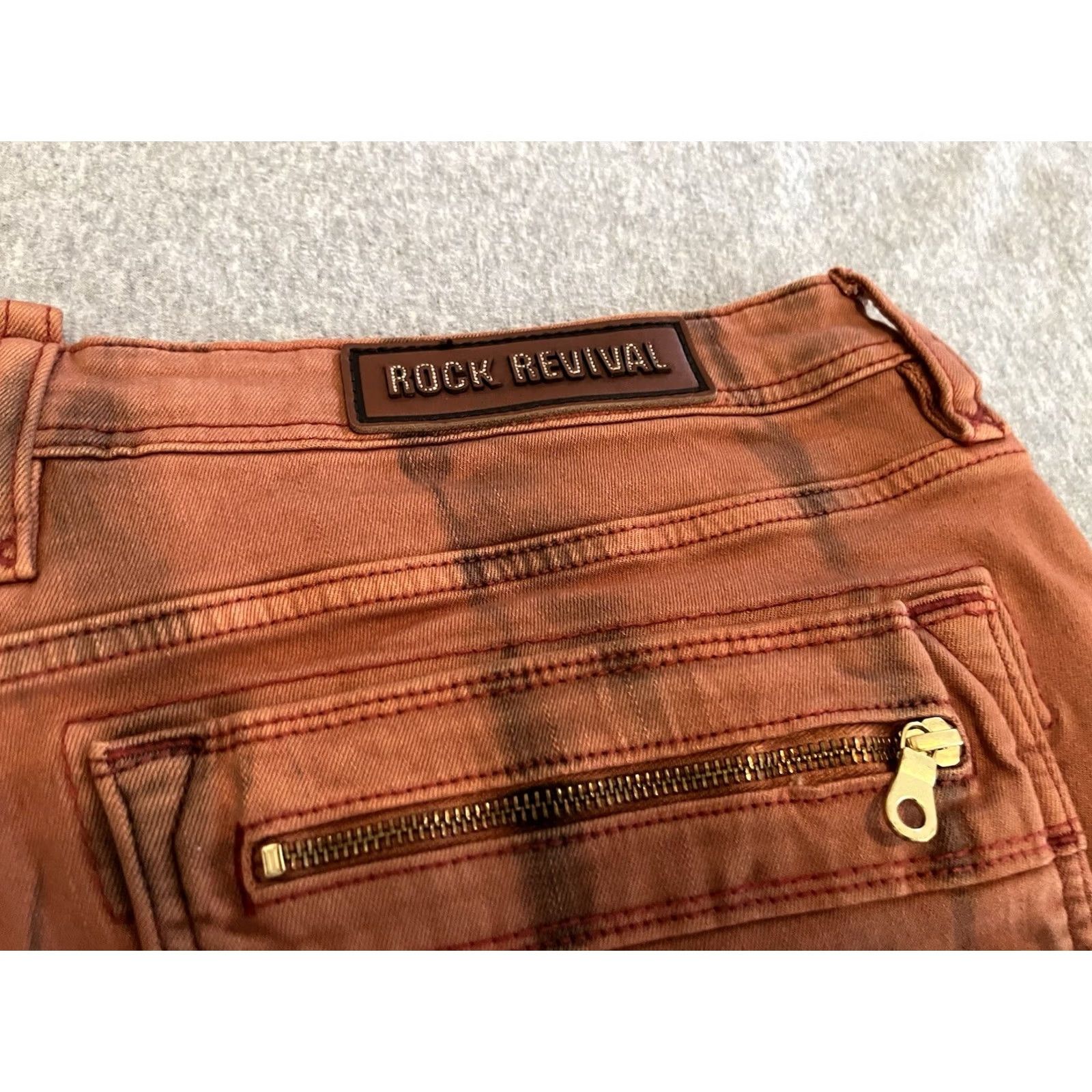 Vintage Rock Revival Jeans Distressed Orange Denim Mens 42x32 NWT Moto Biker Cotton/Elastane Jeans Mens Size US 42 / EU 58 - 7 Thumbnail