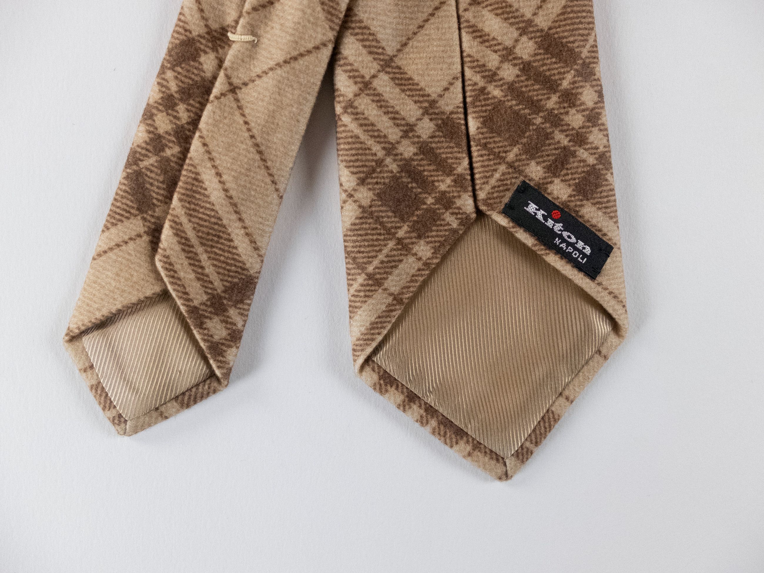 Kiton KITON Napoli hand made 7 fold beige brown check cashmere tie Size ONE SIZE - 4 Thumbnail