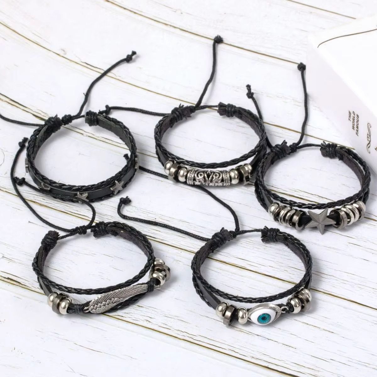 Jewelry Evil Eye Wing Star Braided Punk Style Bracelet Size ONE SIZE - 4 Thumbnail