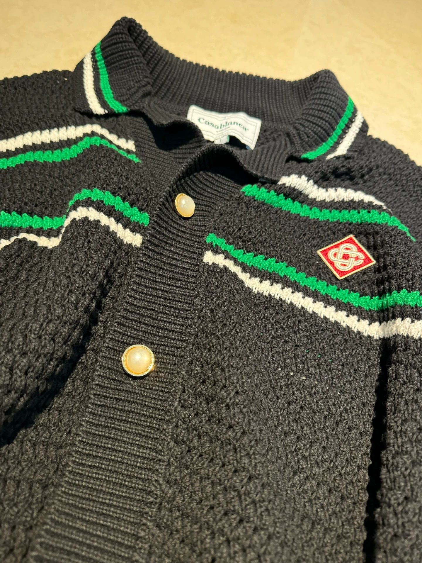 Casablanca Casablanca 24SS Retro Stripe Cutout Knit Top w/ Logo Black L Size US L / EU 52-54 / 3 - 2 Thumbnail