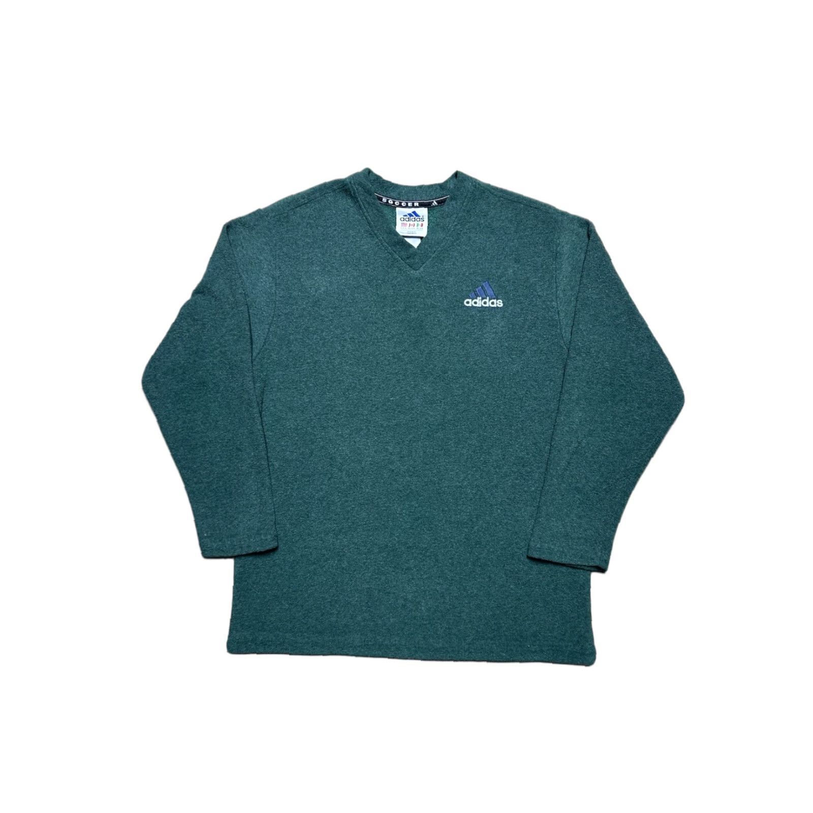 Adidas VINTAGE adidas Fleece Sweater Pullover Shirt Soccer V Neck Forest Green Large Mens Size US L / EU 52-54 / 3 - 1 Thumbnail