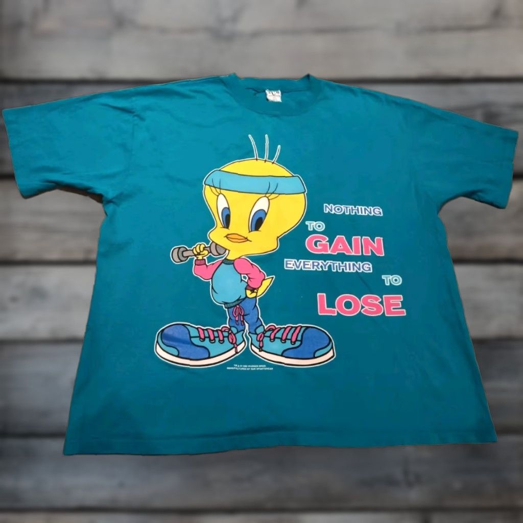 Sunray Sportswear VINTAGE 1990s Tweety Bird T-Shirt Unisex M/L Cotton Blue Graphic Tee Made in USA Size US M / EU 48-50 / 2 - 1 Thumbnail