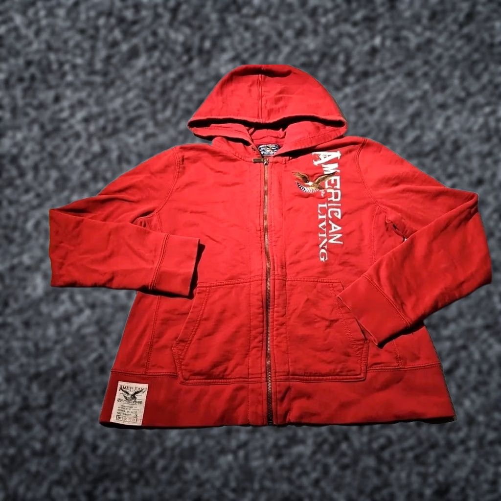 American Eagle Outfitters VINTAGE American Eagle Hoodie Mens Large Red Spellout Full Zip Embroidered Y2K Size US L / EU 52-54 / 3 - 1 Thumbnail
