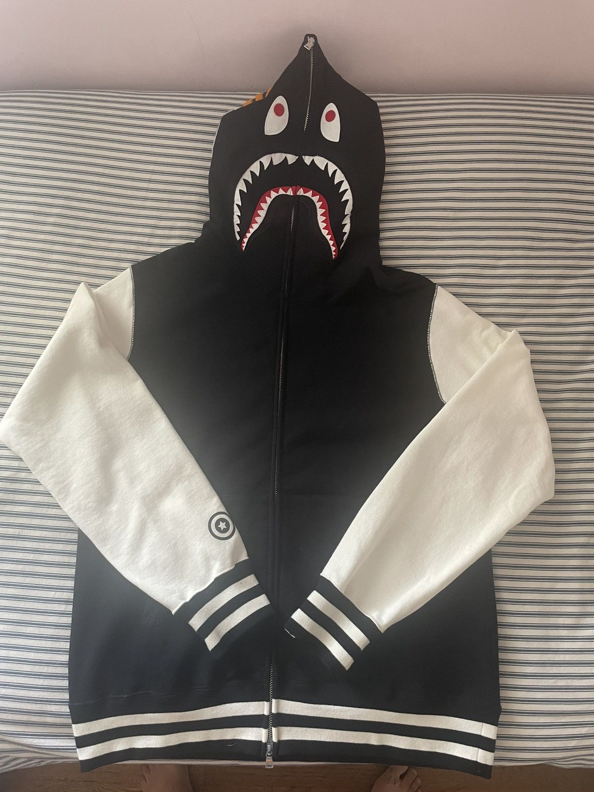 image of Bape Shark Hoodie Varsity Jacket in Black, Men's (Size XL)