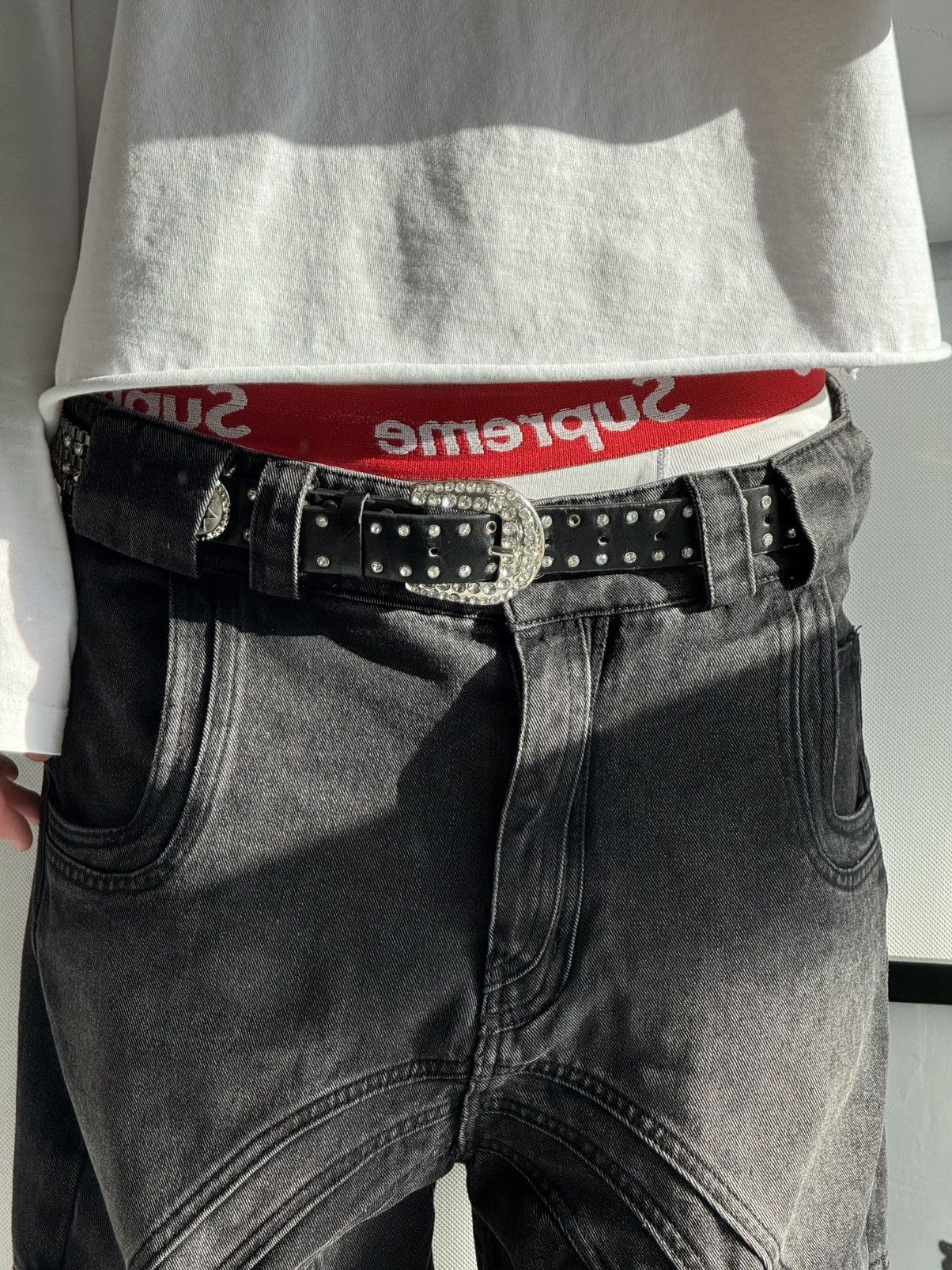 Japanese Brand Vintage Belts Y2K Rhinestones Punk leather belt Japanese Size ONE SIZE - 4 Thumbnail