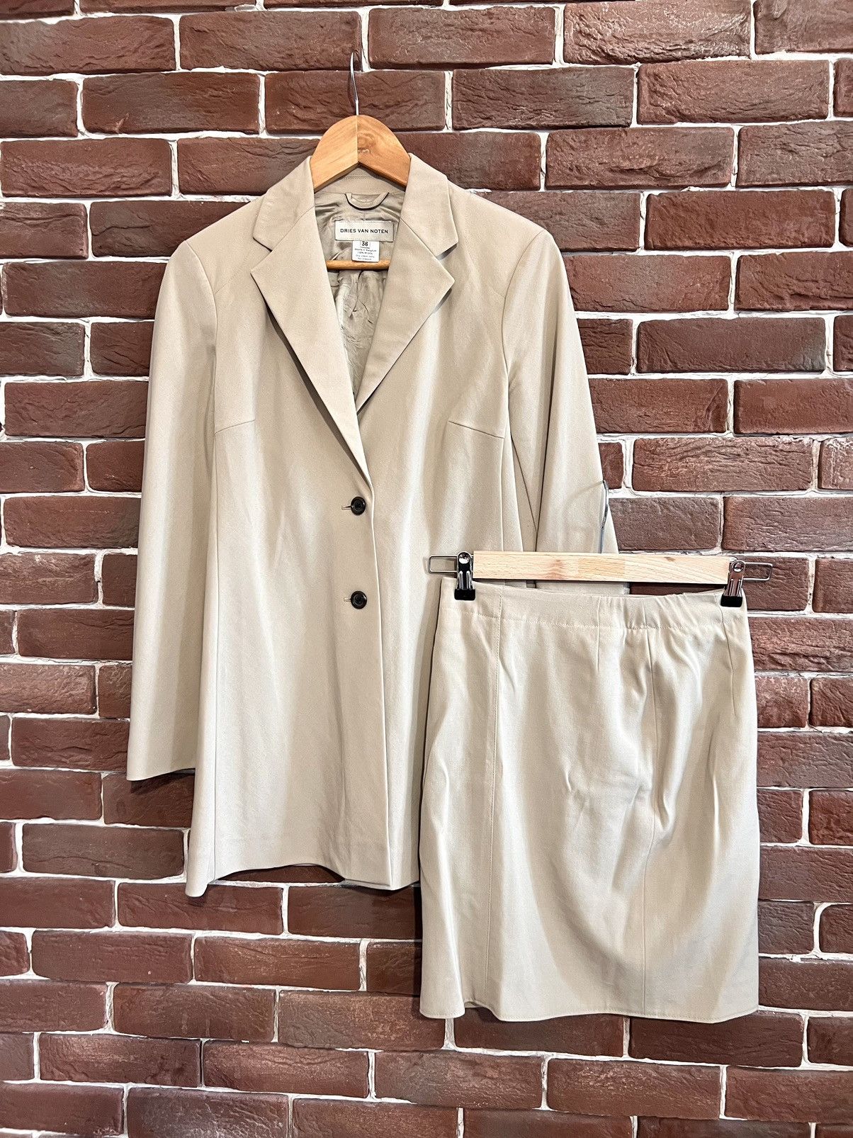 image of Archival Clothing Vintage Dries Van Noten Wool Suit Vest Skirt Set Womens in Beige (Size XS)