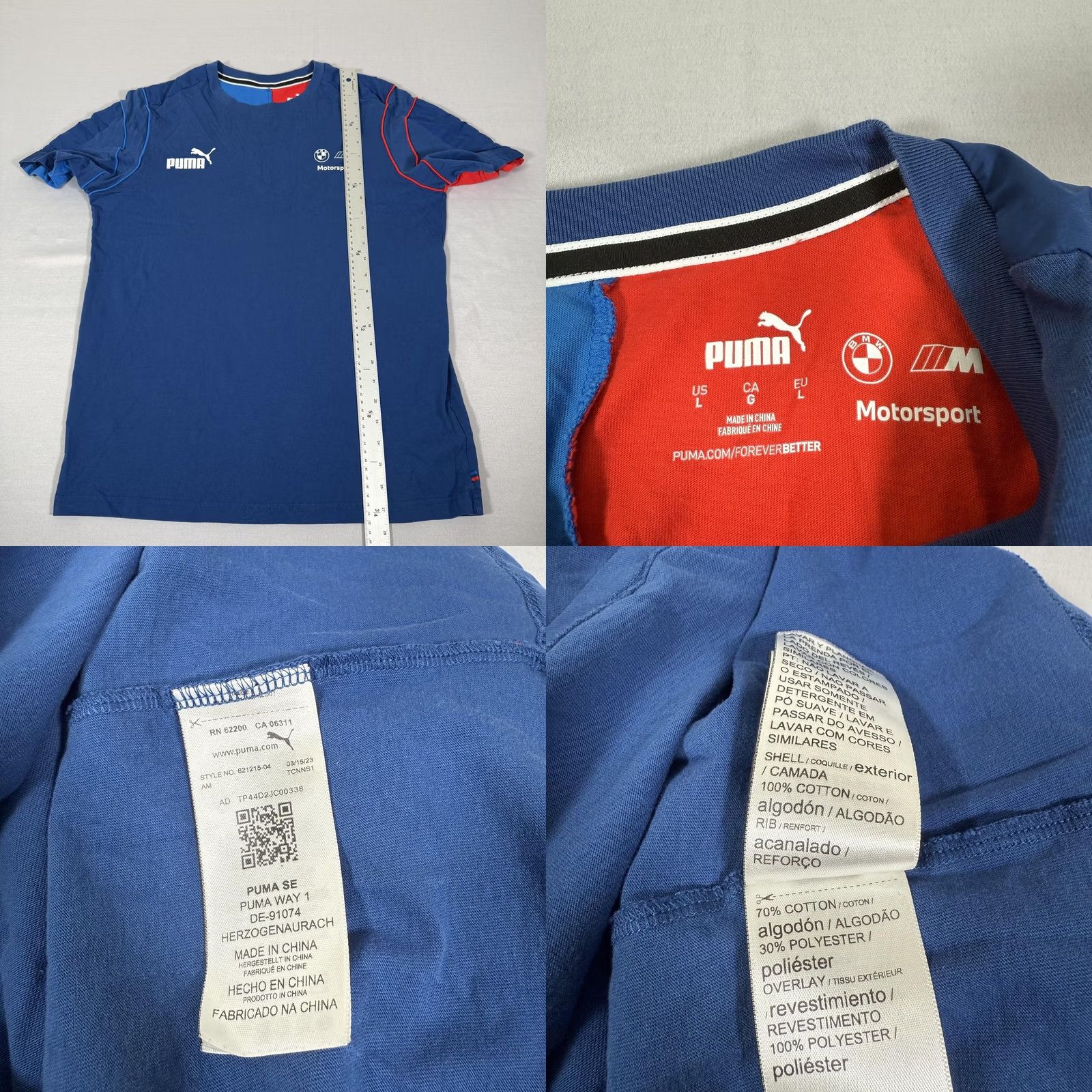 Puma PUMA Shirt Mens Large Blue BMW Motorsport Racing Colorblock T-Shirt Size US L / EU 52-54 / 3 - 8 Thumbnail