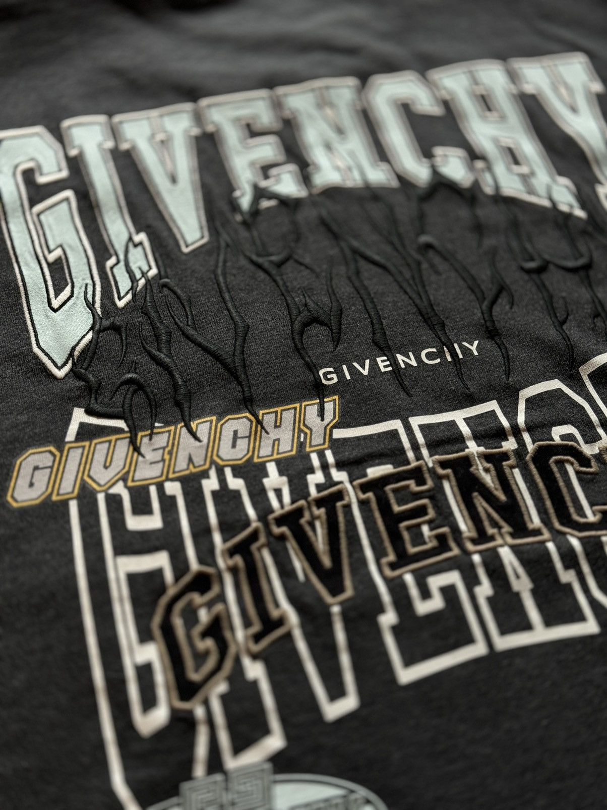 image of Givenchy Embroidered Metal Logo Tee Dark Grey, Men's (Size 2XL)