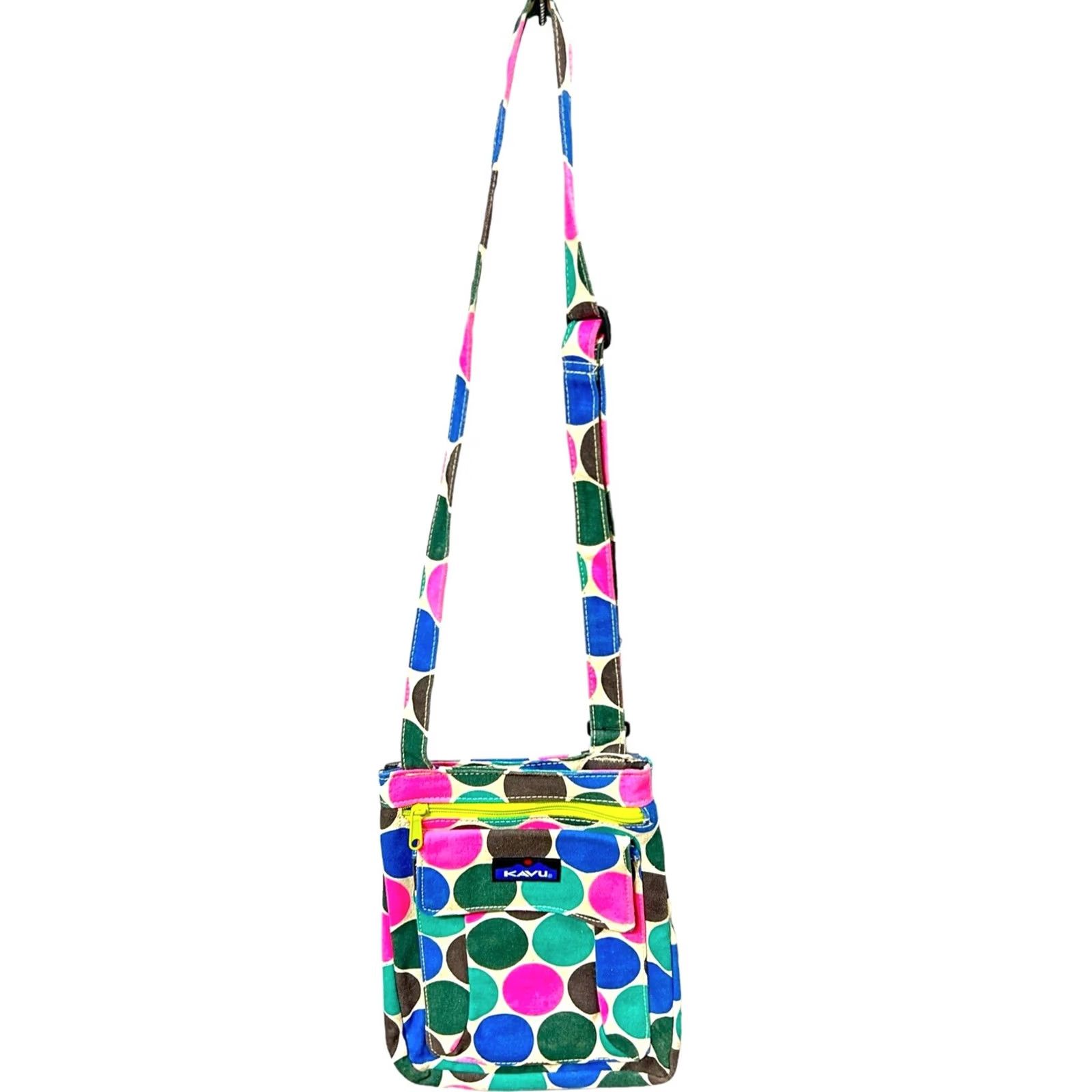 KAVU Kavu Crossbody HandBag Adjustable Purse Women's MultiColor Polka Dot Tote Crossbody Bag Small Nylon Lining Velcro Inside Pockets Size ONE SIZE - 2 Thumbnail