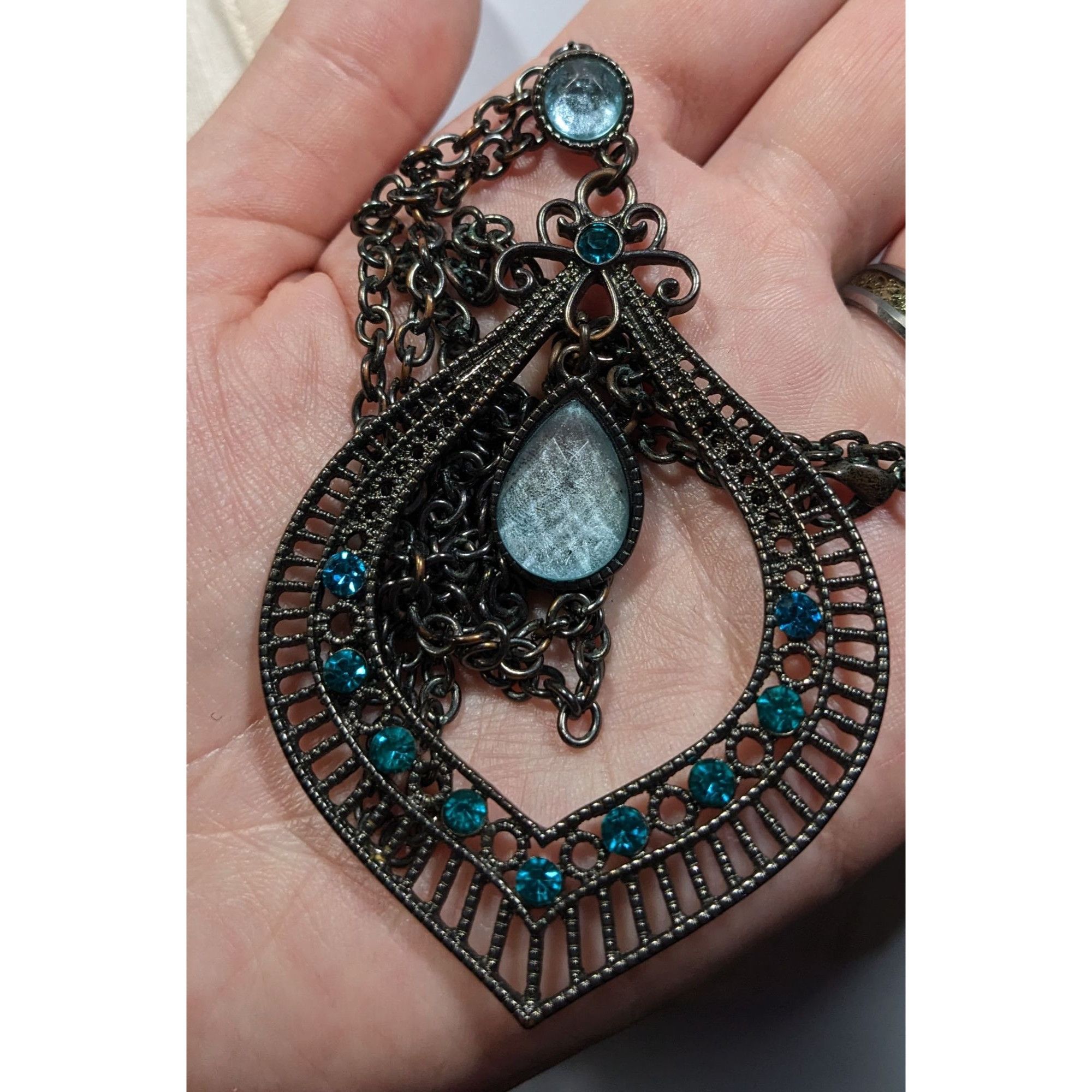 Other Bohemian Teardrop Blue Gemmed Silver Tone Pendant Necklace Size ONE SIZE - 7 Thumbnail