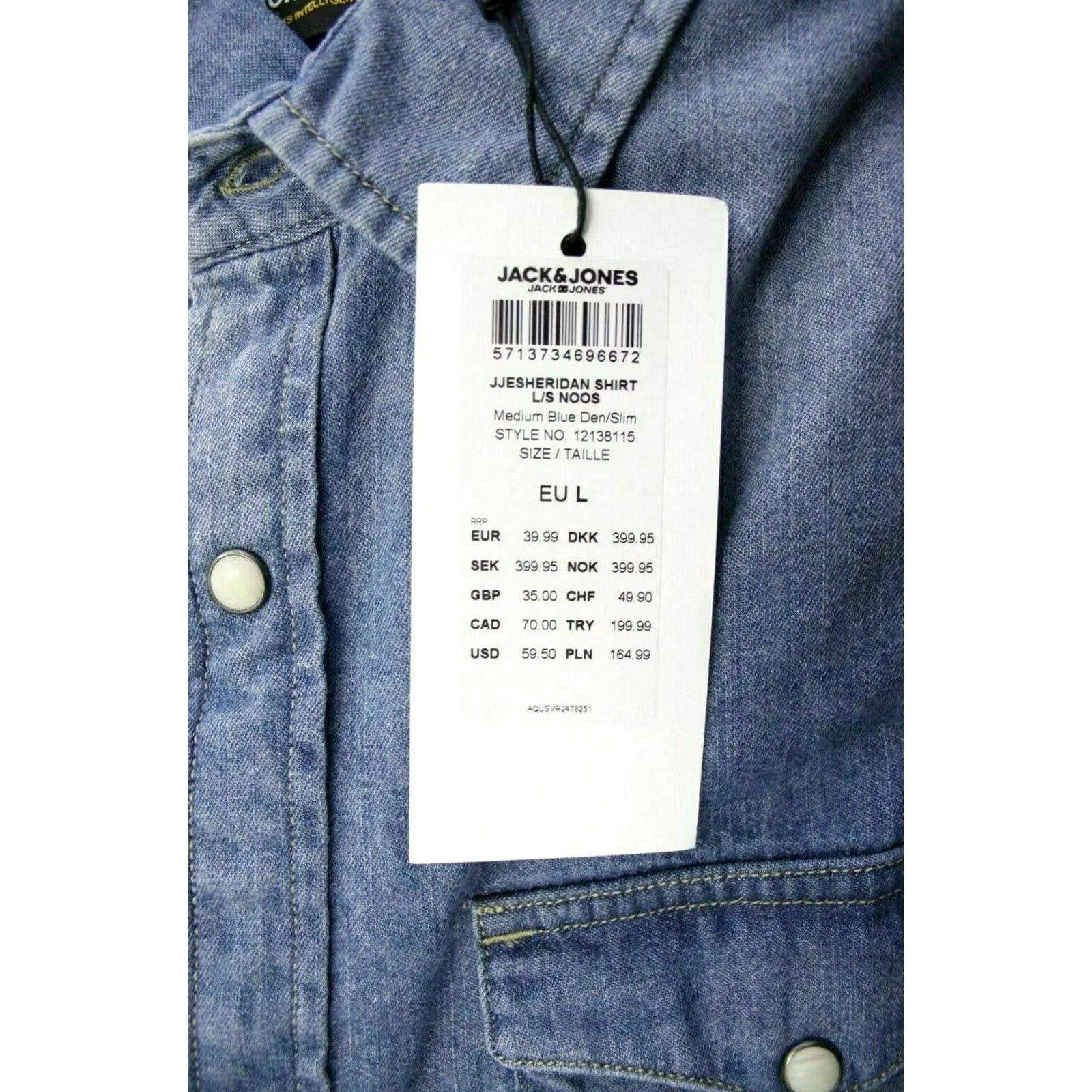 Jack & Jones Jack & Jones Men's Medium Blue Denim Slim Shirt Size S Size US S / EU 44-46 / 1 - 7 Thumbnail