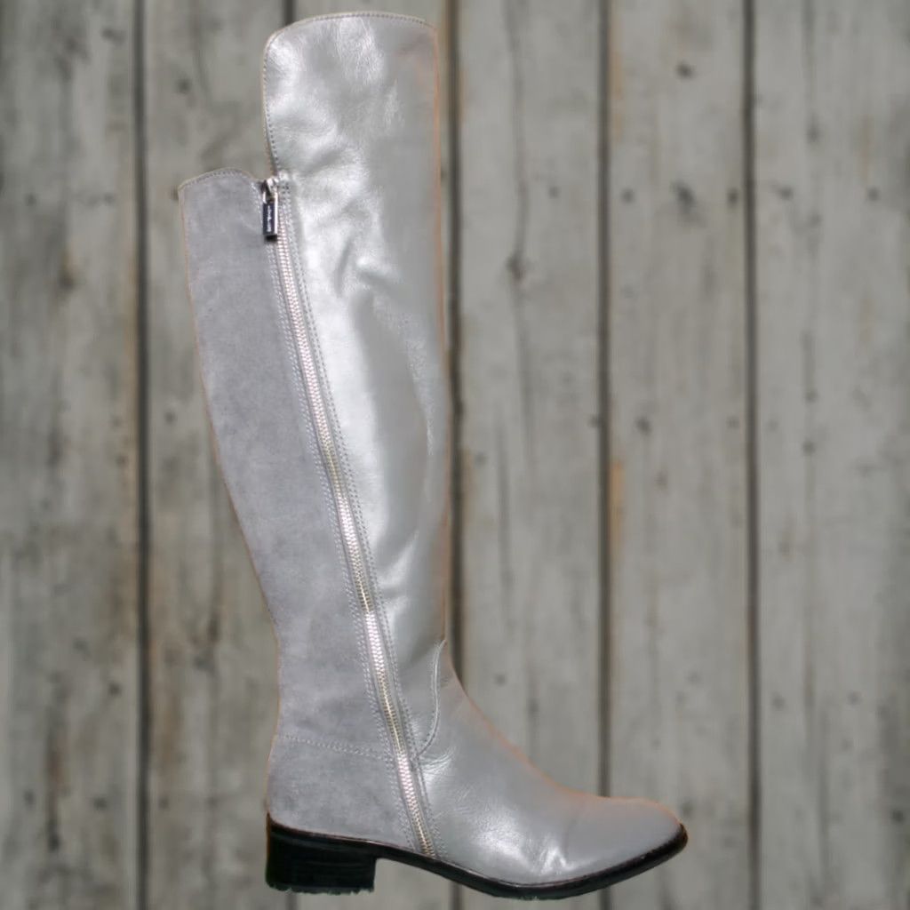 Michael Kors MICHAEL KORS Gray Leather & Suede Over-The-Knee Boots Sz. 7.5 M 20" Tall Riding Boot Womens Size US 8 / IT 38 - 1 Thumbnail