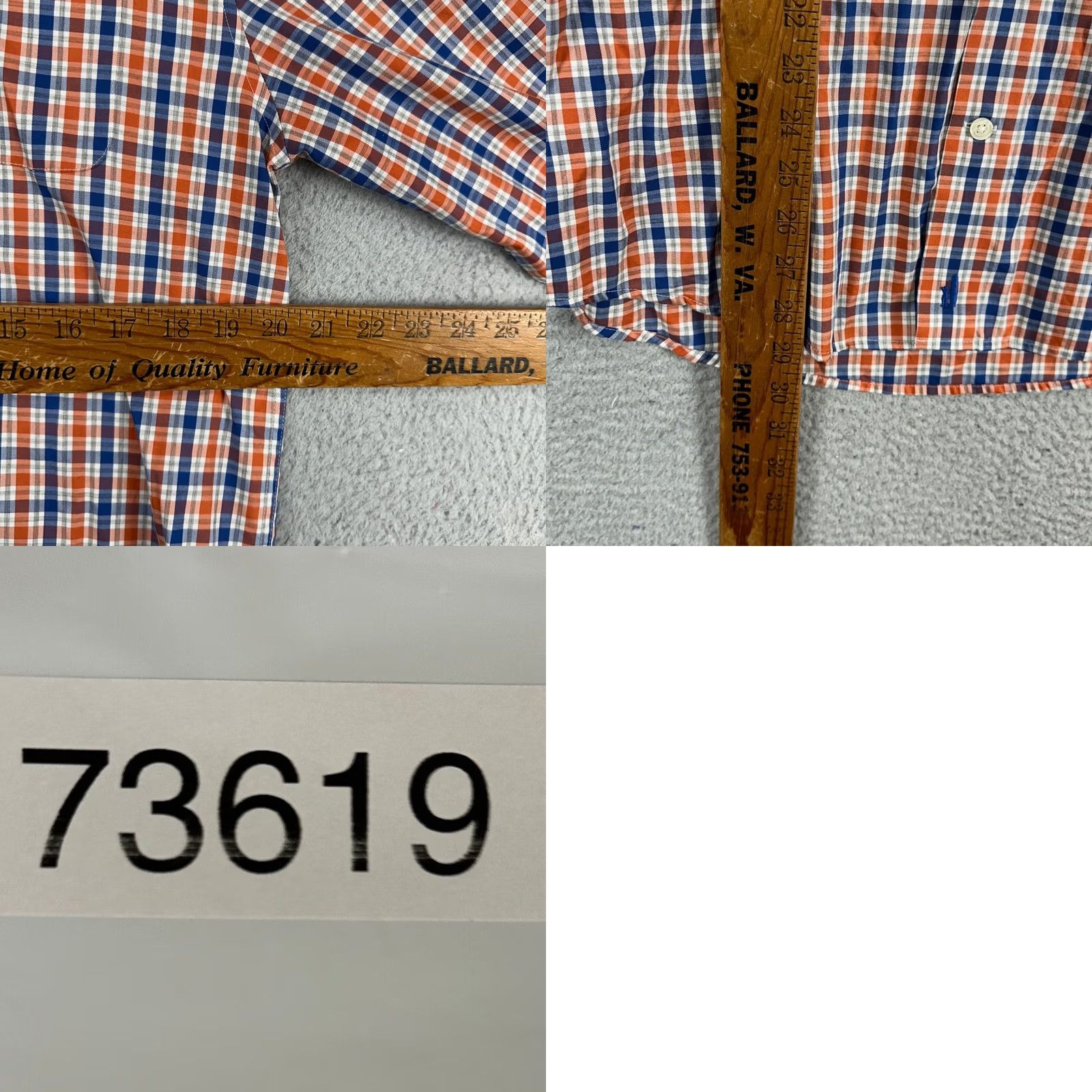 johnnie-O Johnnie-O Mens Button Down Shirt Adult Medium Blue Orange Plaid Casual Cotton Size US M / EU 48-50 / 2 - 8 Thumbnail