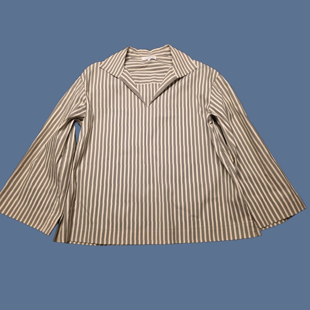 Vintage Lafayette 148 New York Blouse Womens S Gray Striped Collared Pullover Top Size S / US 4 / IT 40 - 1 Thumbnail