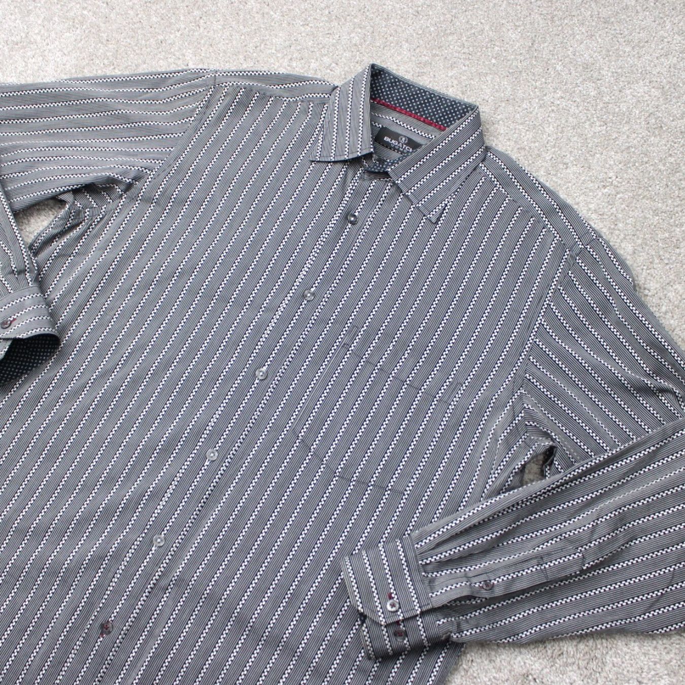 BUGATCHI Bugatchi Uomo Shirt Mens Large Gray Geometric 100% Cotton Long Sleeve Button Up Size US L / EU 52-54 / 3 - 3 Thumbnail