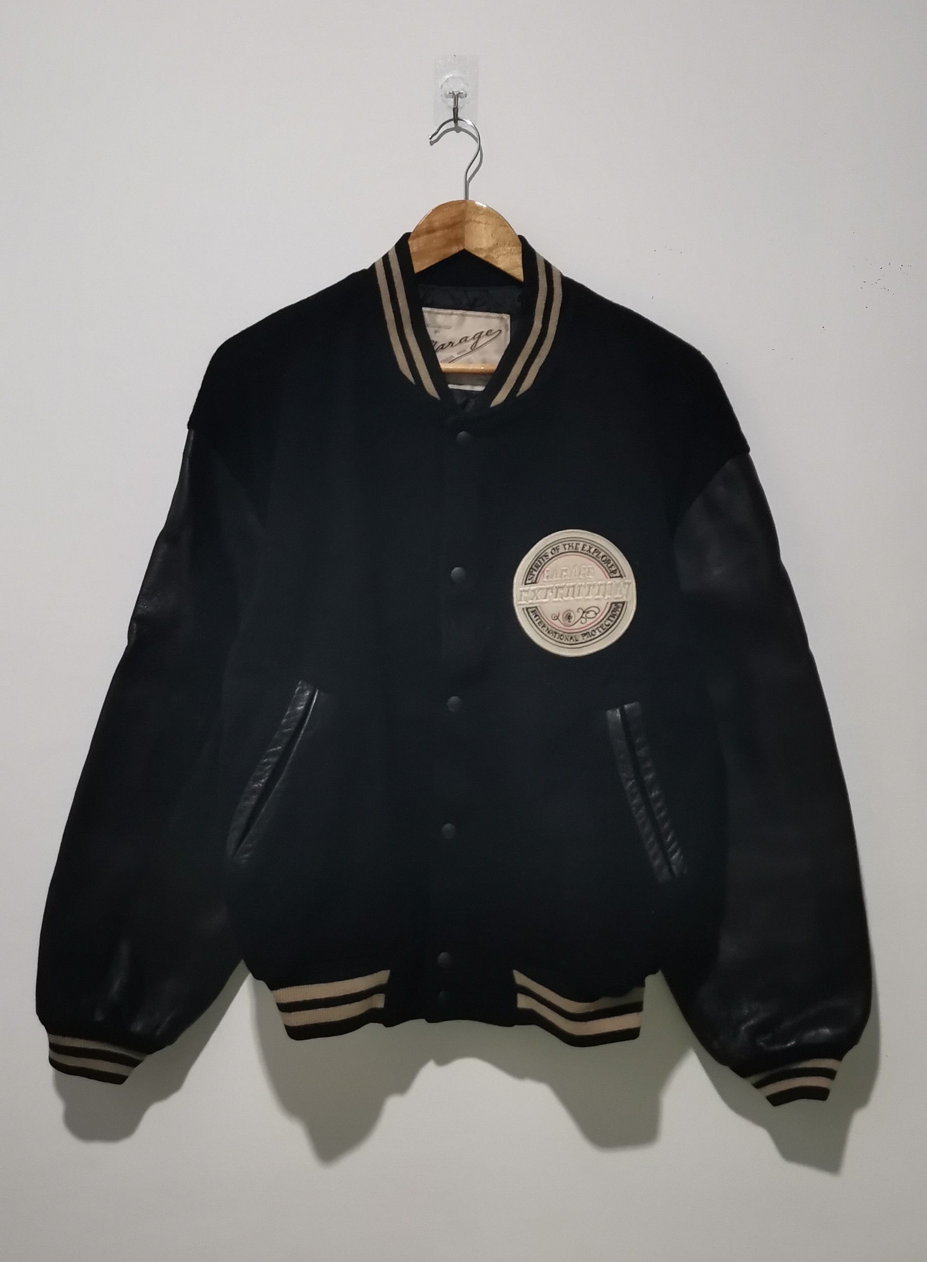 Vintage Varsity leather black jacket by garage fields L Size US L / EU 52-54 / 3 - 1 Thumbnail