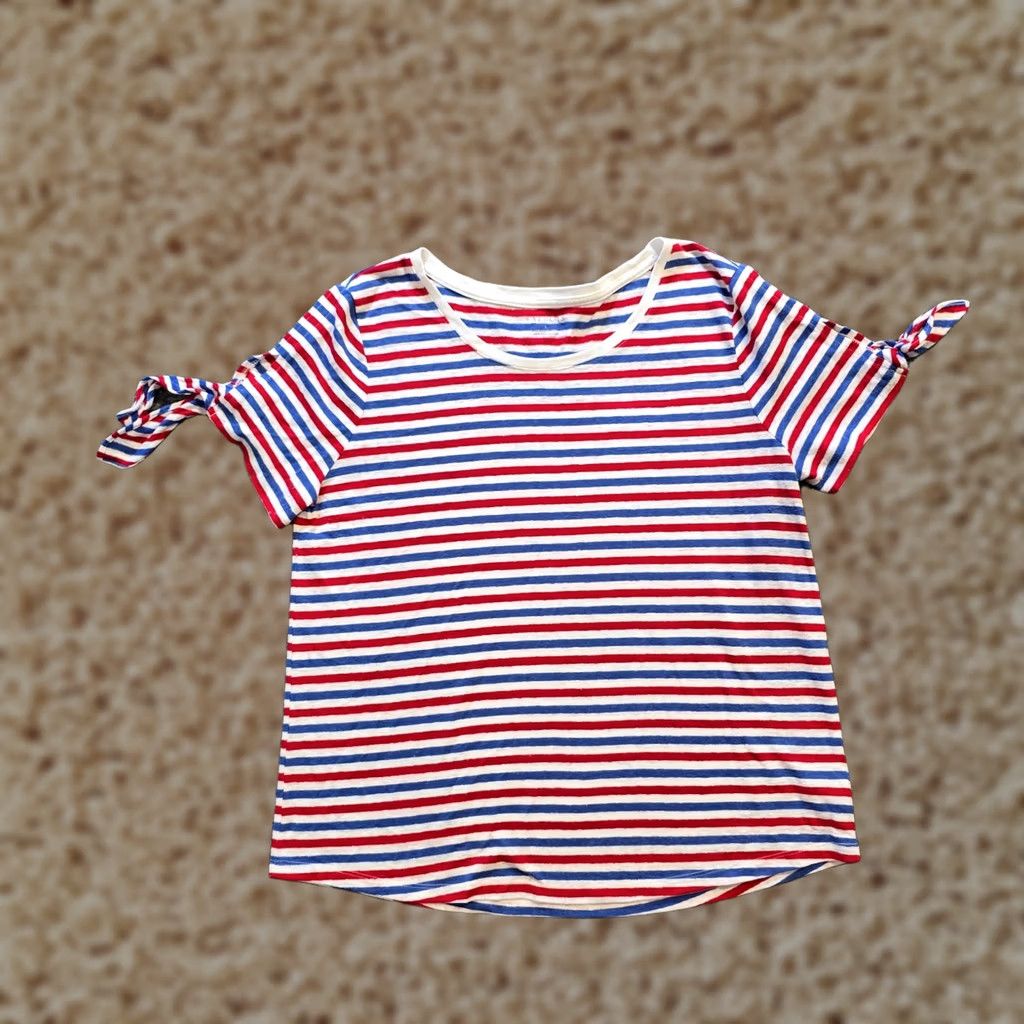 Talbots Talbots Top Womens Size Large Red Blue Stripe Linen Blend Short Sleeve Casual Shirt Size L / US 10 / IT 46 - 1 Thumbnail