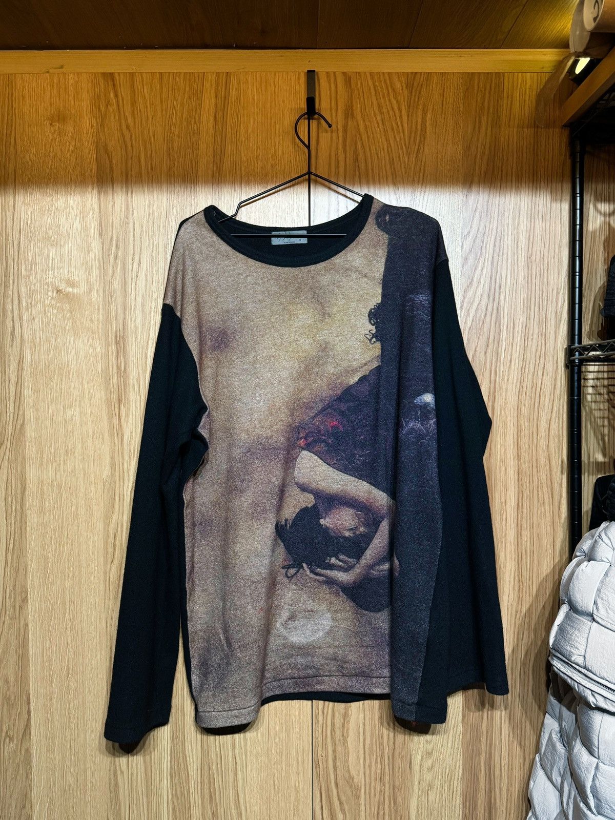 image of Yohji Yamamoto $1070 Ss19 Oversized Pour Homme Knit Wool Sweater Crewneck in Black/Beige (Size Larg