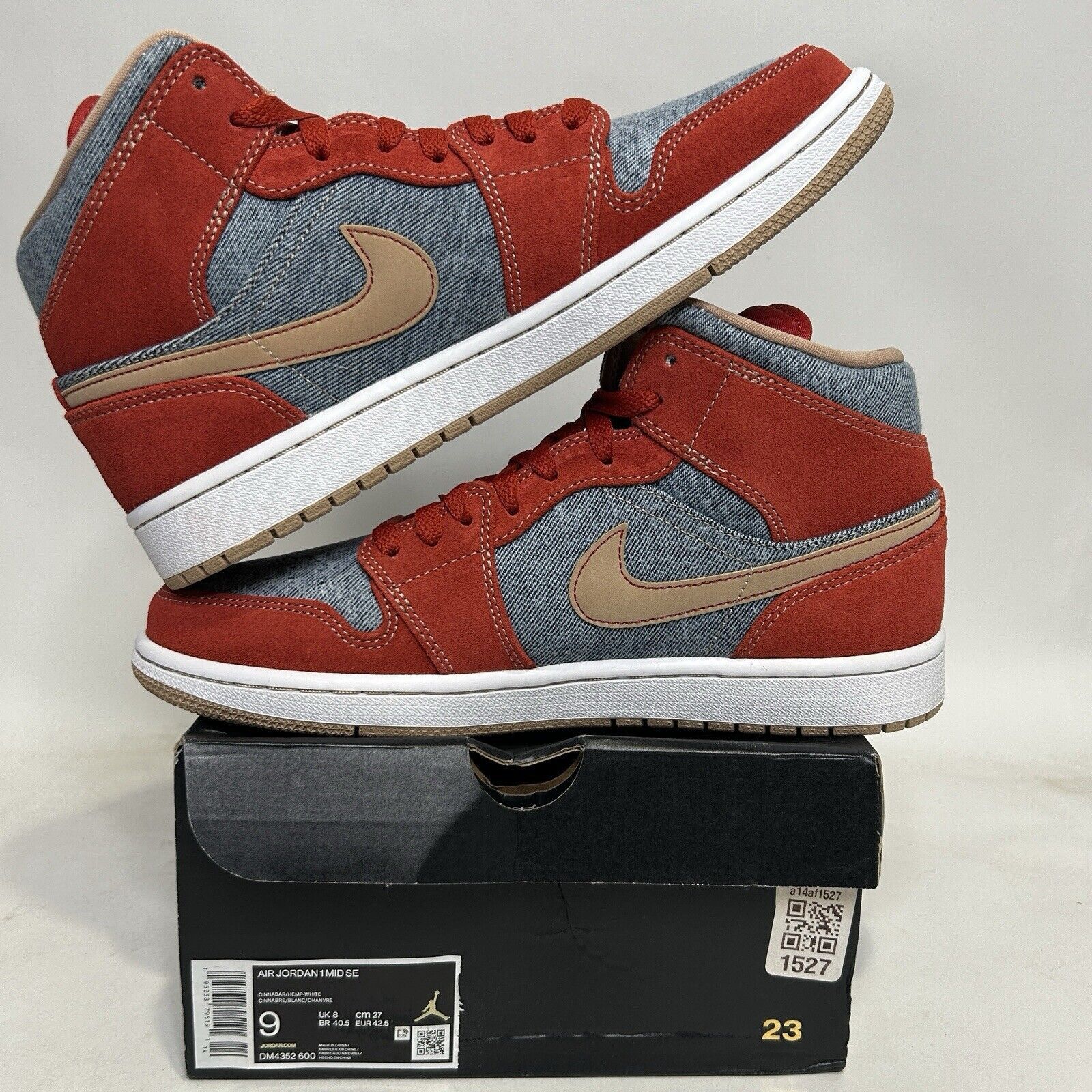 Nike Nike Air Jordan 1 Mid SE “Denim/Cinnabar Red Hemp” 2024 Size US 9 / EU 42 - 3 Thumbnail