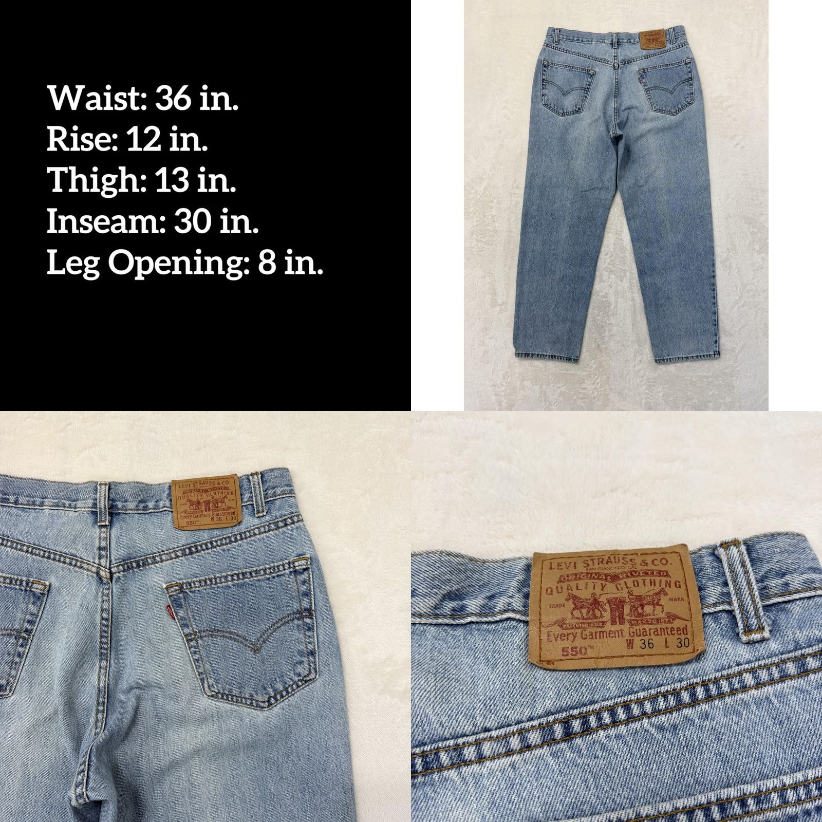 Levi's VINTAGE Levis 550 Jeans Mens 36x30 Blue Light Wash Relaxed Tapered Leg Denim Size US 36 / EU 52 - 8 Thumbnail