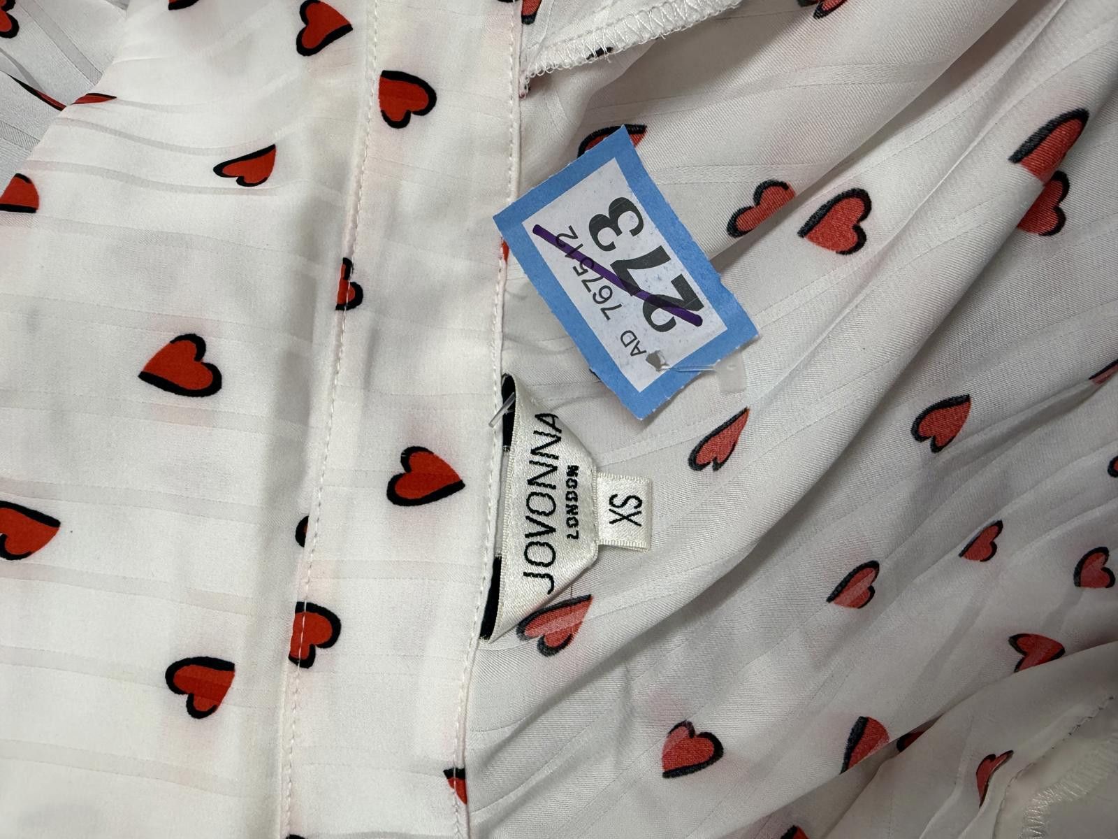 Unknown London White Blouse with Red Heart Print and Ruffle Sleeves Size XS / US 0-2 / IT 36-38 - 4 Thumbnail