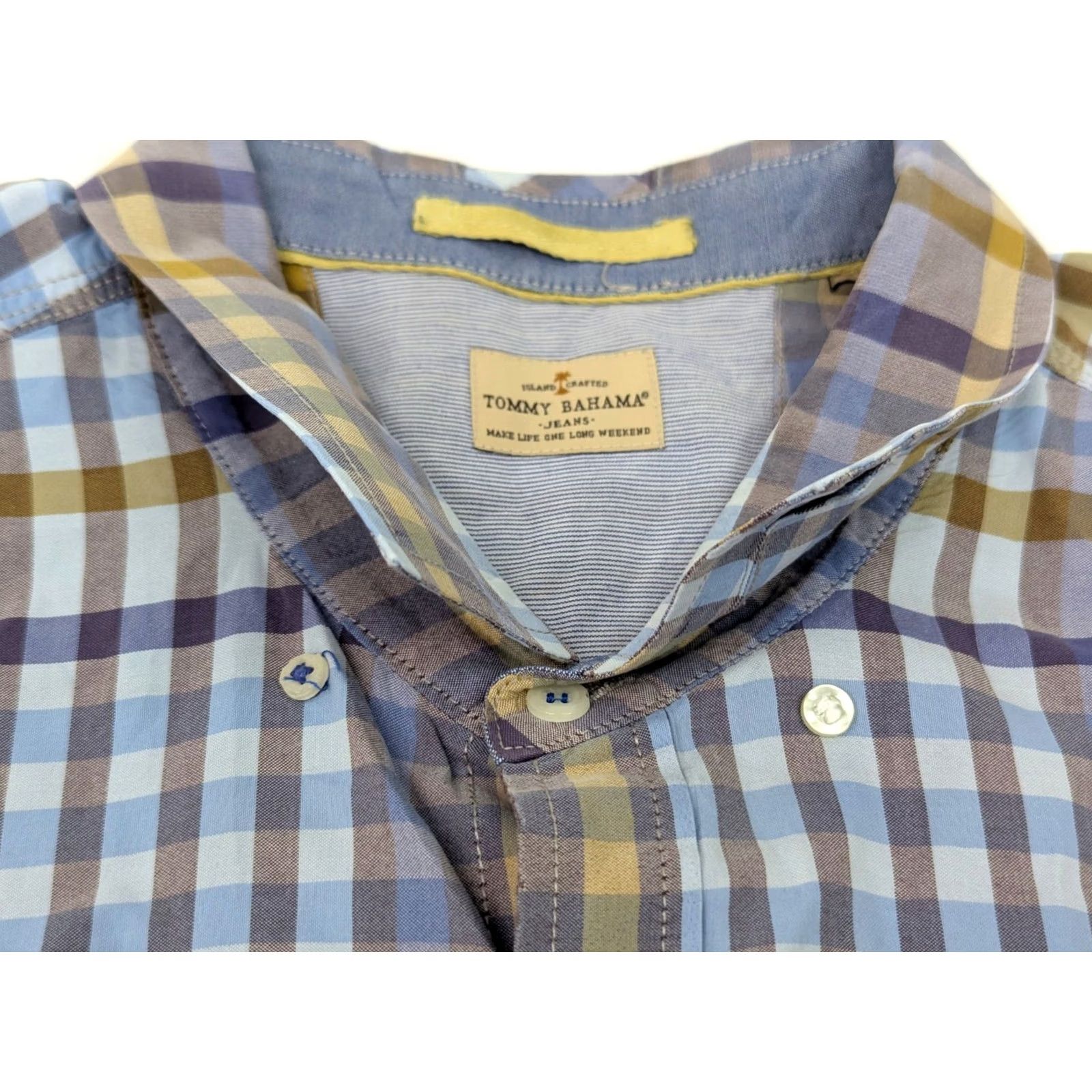 Tommy Bahama Tommy Bahama Button-Up Shirt Plaid Long Sleeve 2XL Men Blue Yellow Cotton Nylon Spandex Island Zone Size US XXL / EU 58 / 5 - 4 Thumbnail