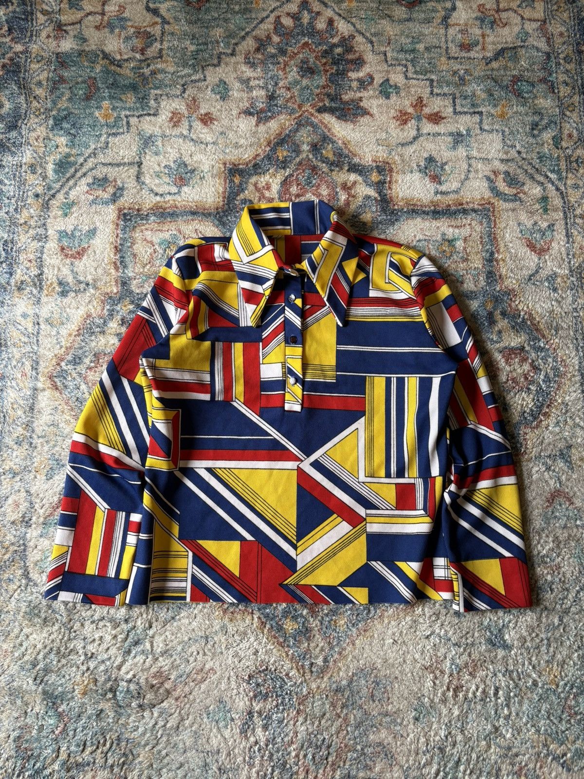 Vintage Vintage 70s Colour Blocking Cropped Henley Shirt Medium Size US M / EU 48-50 / 2 - 1 Thumbnail