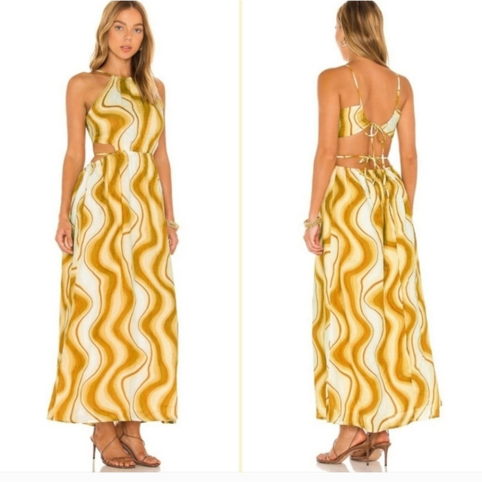 image of NWT Faithfull The Brand La Piedra Maxi Dress in Gold, Women's (Size Medium)