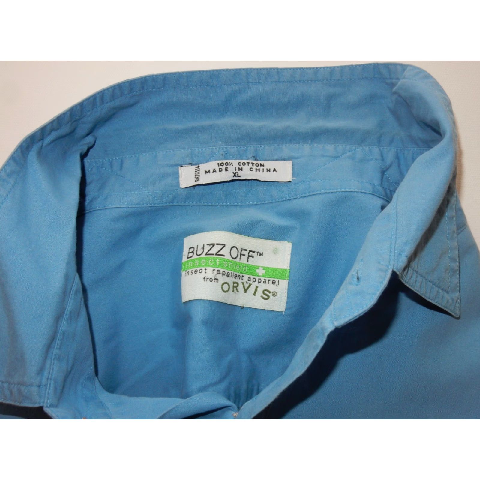 Orvis VINTAGE Orvis Men's Button-Up Shirt XL Buzz Off Insect Shield Blue Long Sleeve Cotton Size US XL / EU 56 / 4 - 4 Thumbnail