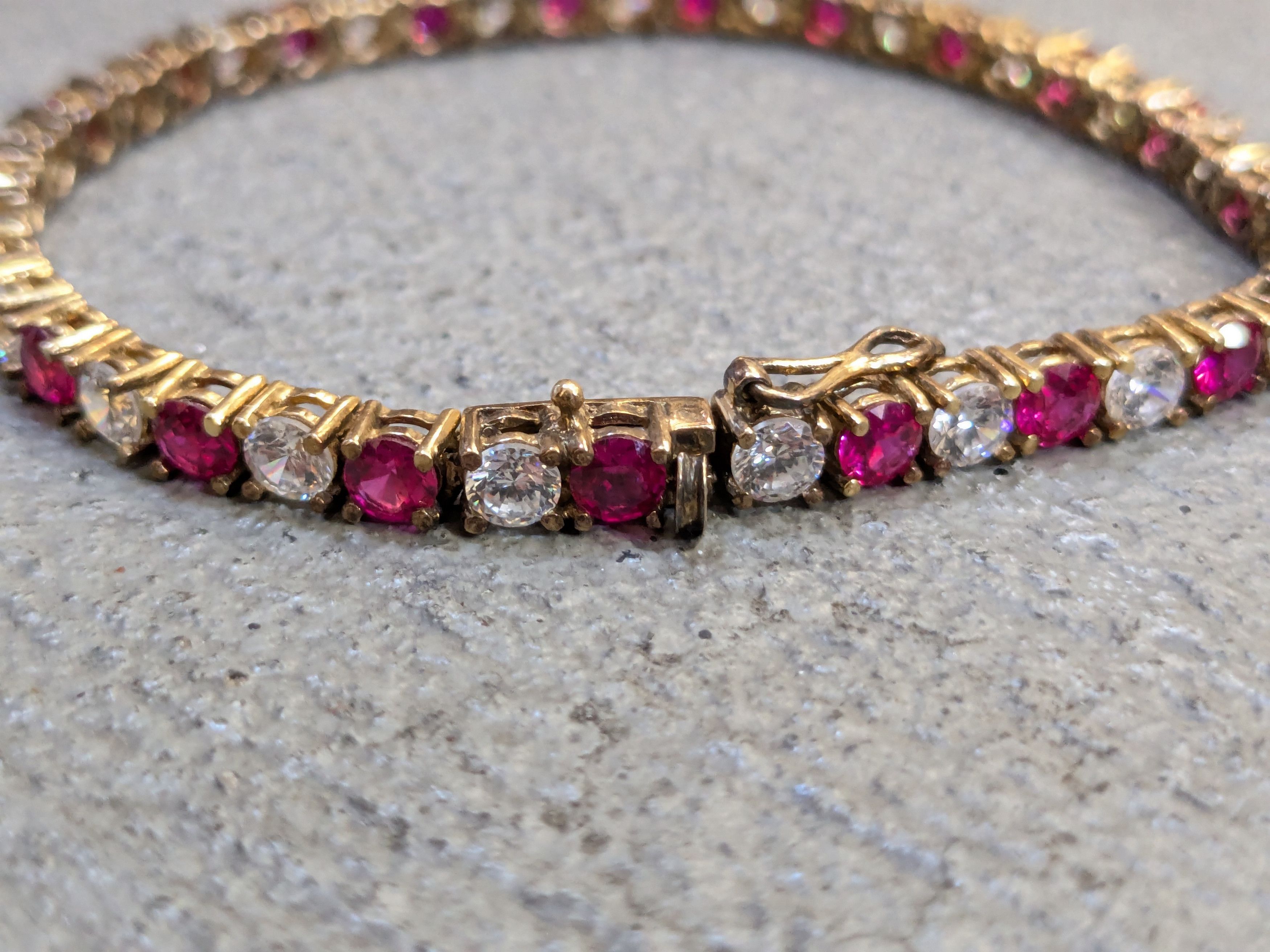 Jewelry Vintage Sterling Silver Bracelet 7.5" Red Ruby CZ Round Gold Size ONE SIZE - 9 Thumbnail