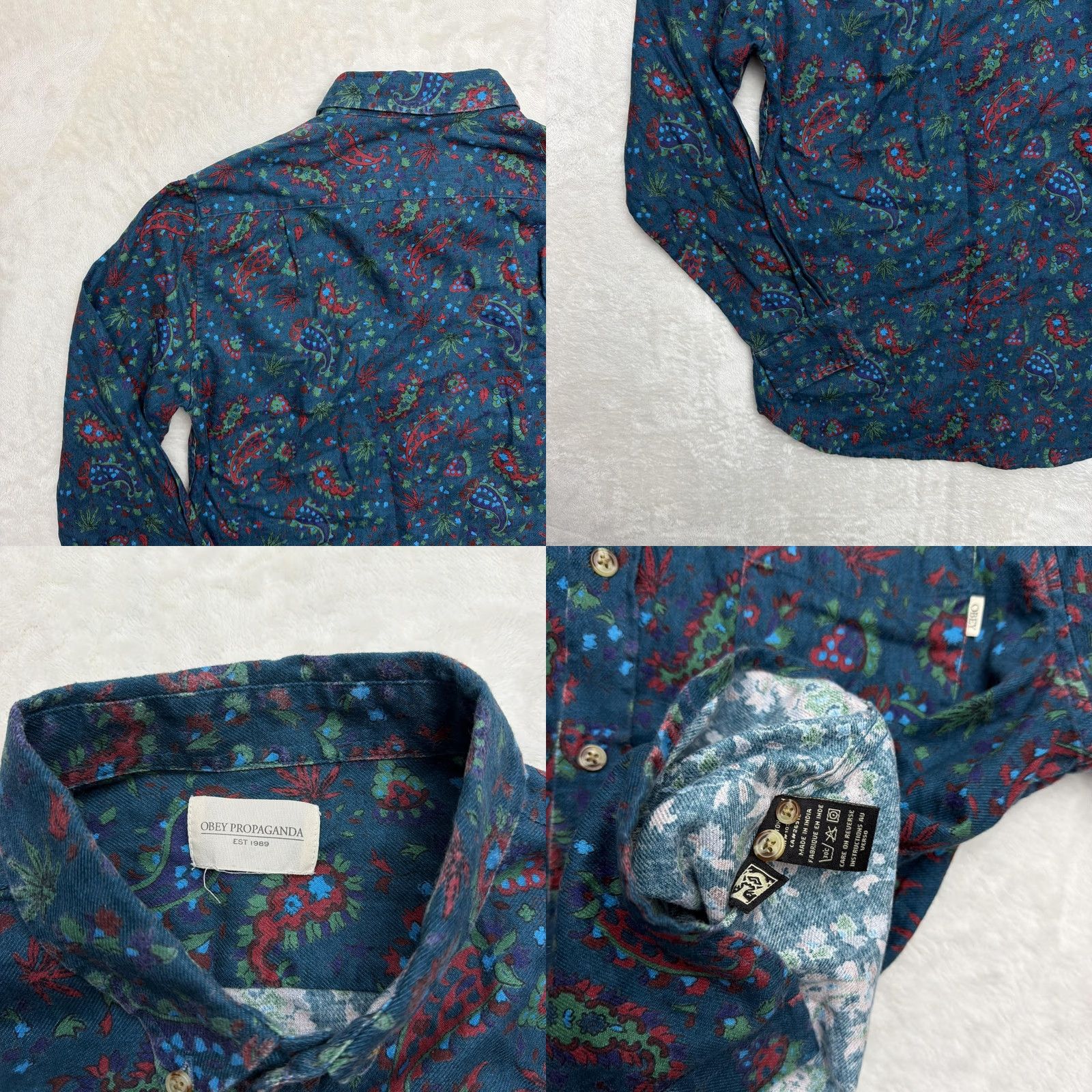 Obey OBEY Propaganda Shirt Mens Large Modern Fit Blue Paisley Button Up Long Sleeve Size US L / EU 52-54 / 3 - 9 Thumbnail