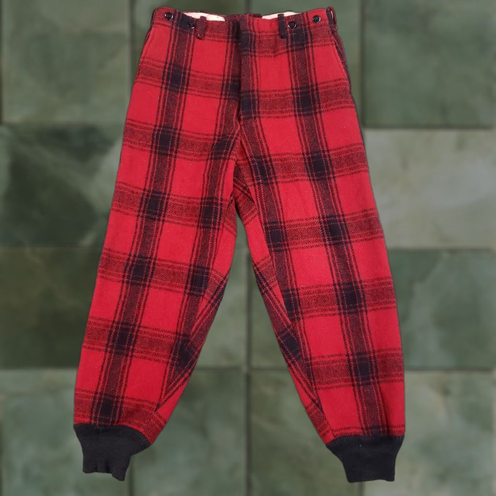 Wool Hunting Pants VINTAGE Mens 30x26 Red Black Buffalo Plaid Snug Ankle