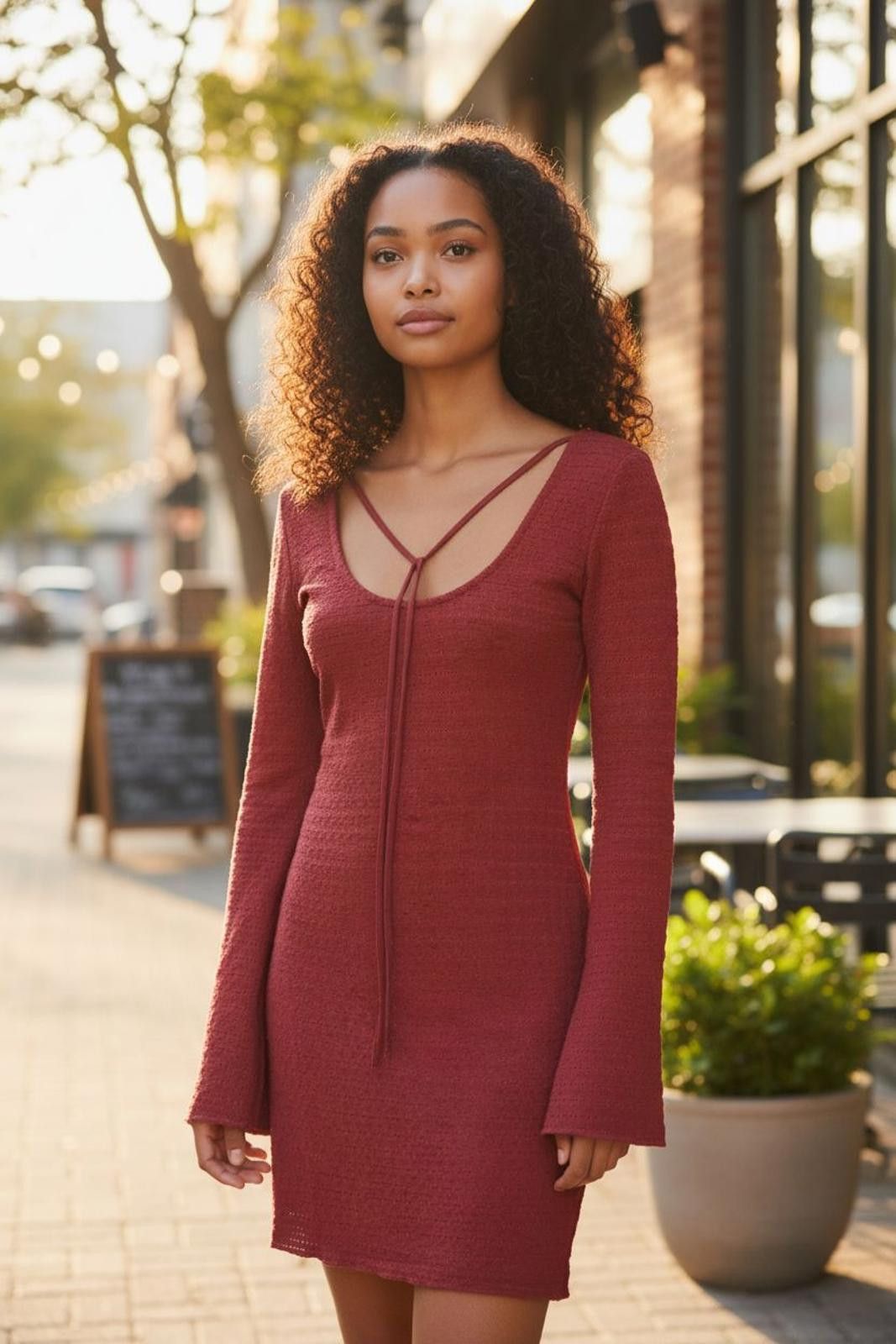 Other Wild Fable Women's Long Sleeve Burgundy Knit Dress Size S / US 4 / IT 40 - 2 Thumbnail