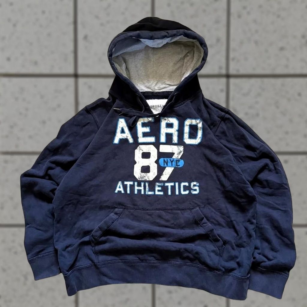 Vintage Aeropostale Hoodie Mens 2XL Navy Surf Wear Y2K in Black, Men's (Size Xxl)