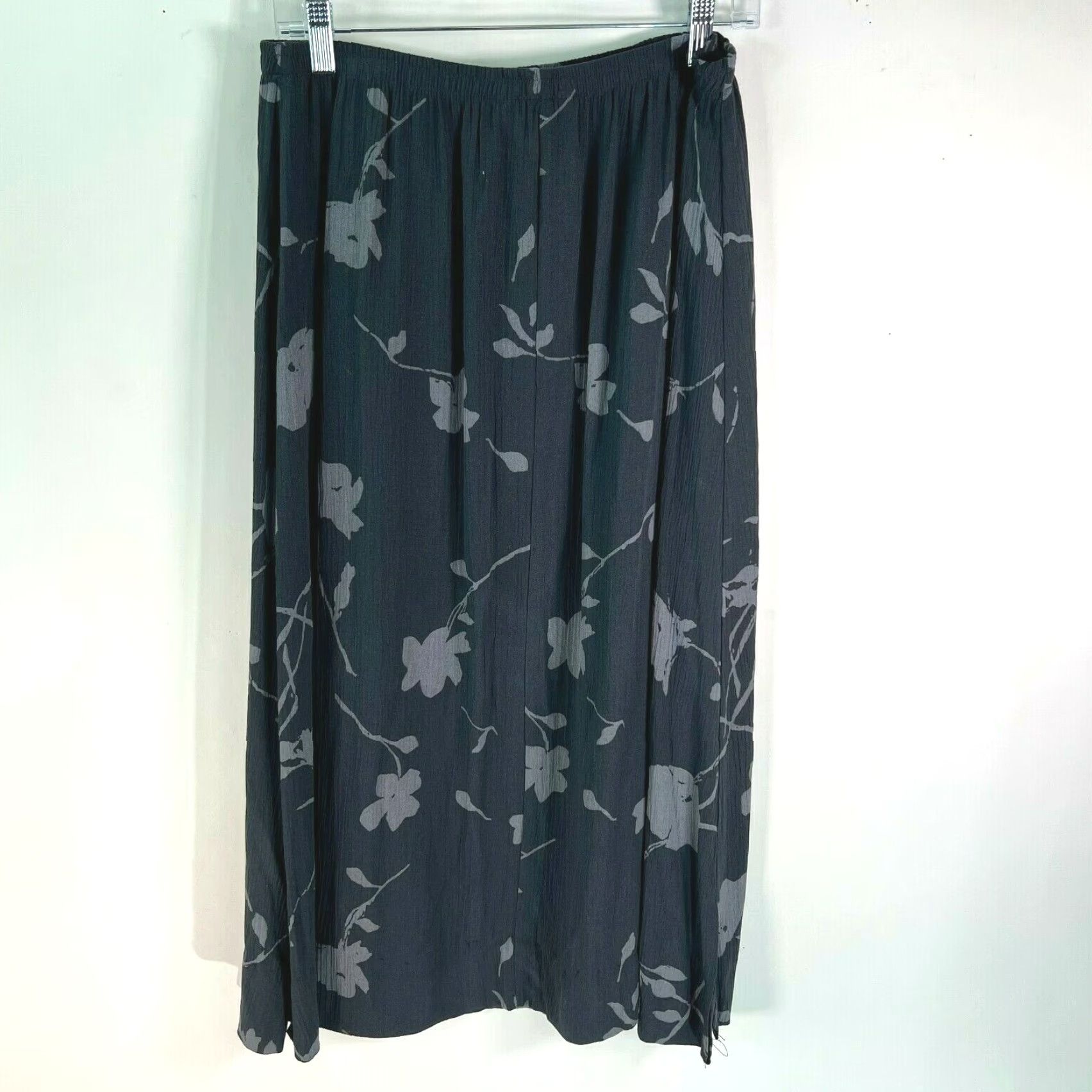 Vintage John Paul Richard Womens Floral A-Line Skirt Size L Black Casual Elastic Waist Midi Size 36" / US 14 / IT 50 - 2 Thumbnail