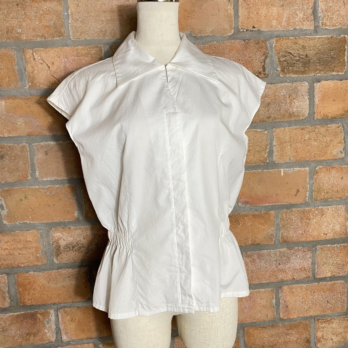 Norma Kamali ONO NORMA KAMALI White Cap Sleeve Blouse with Gathered Waist Size XL / US 12-14 / IT 48-50 - 20 Thumbnail