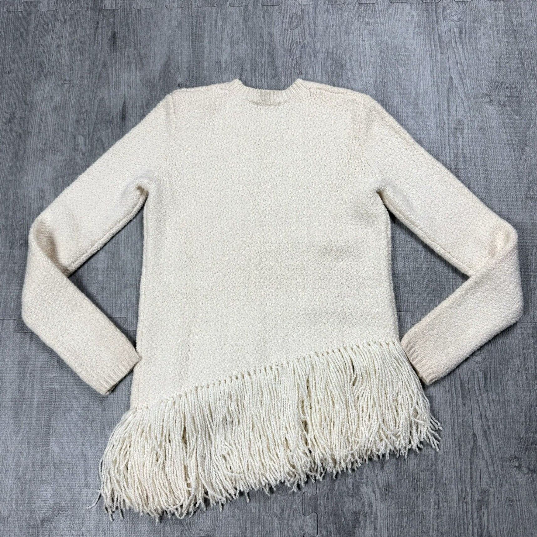 Theory THEORY Merino Wool Sweater Ivory Fringe Long Sleeve Pullover Womens Small Regular Designer Size S / US 4 / IT 40 - 5 Thumbnail