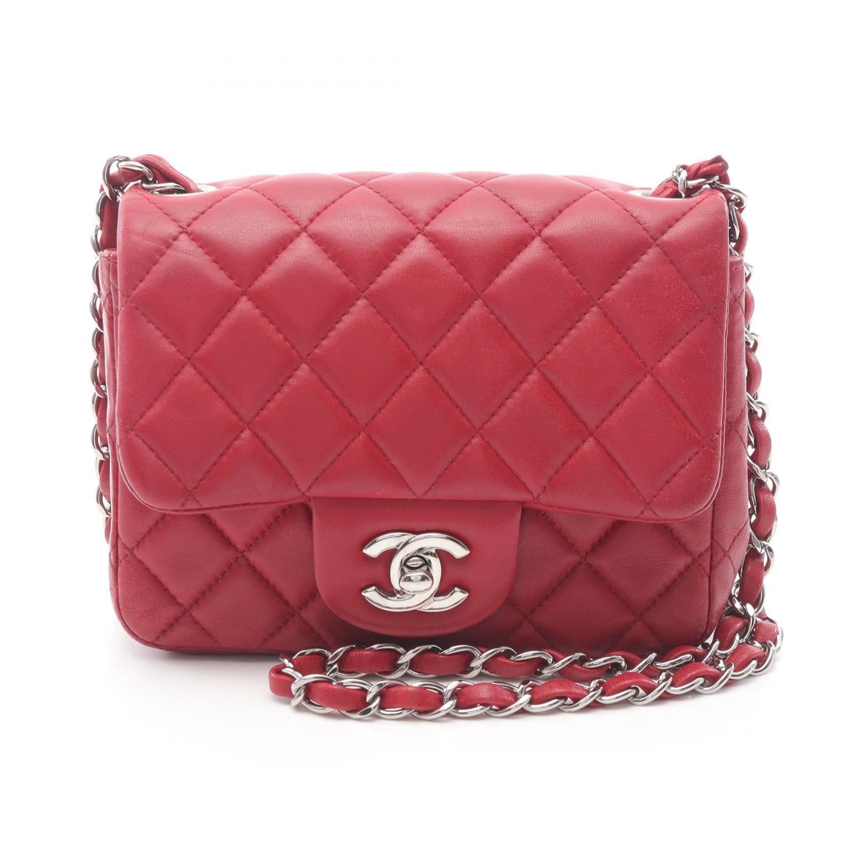 Chanel Chanel Mini Matelasse Chain Shoulder Bag Lambskin Red Silver Hardware Size ONE SIZE - 1 Thumbnail
