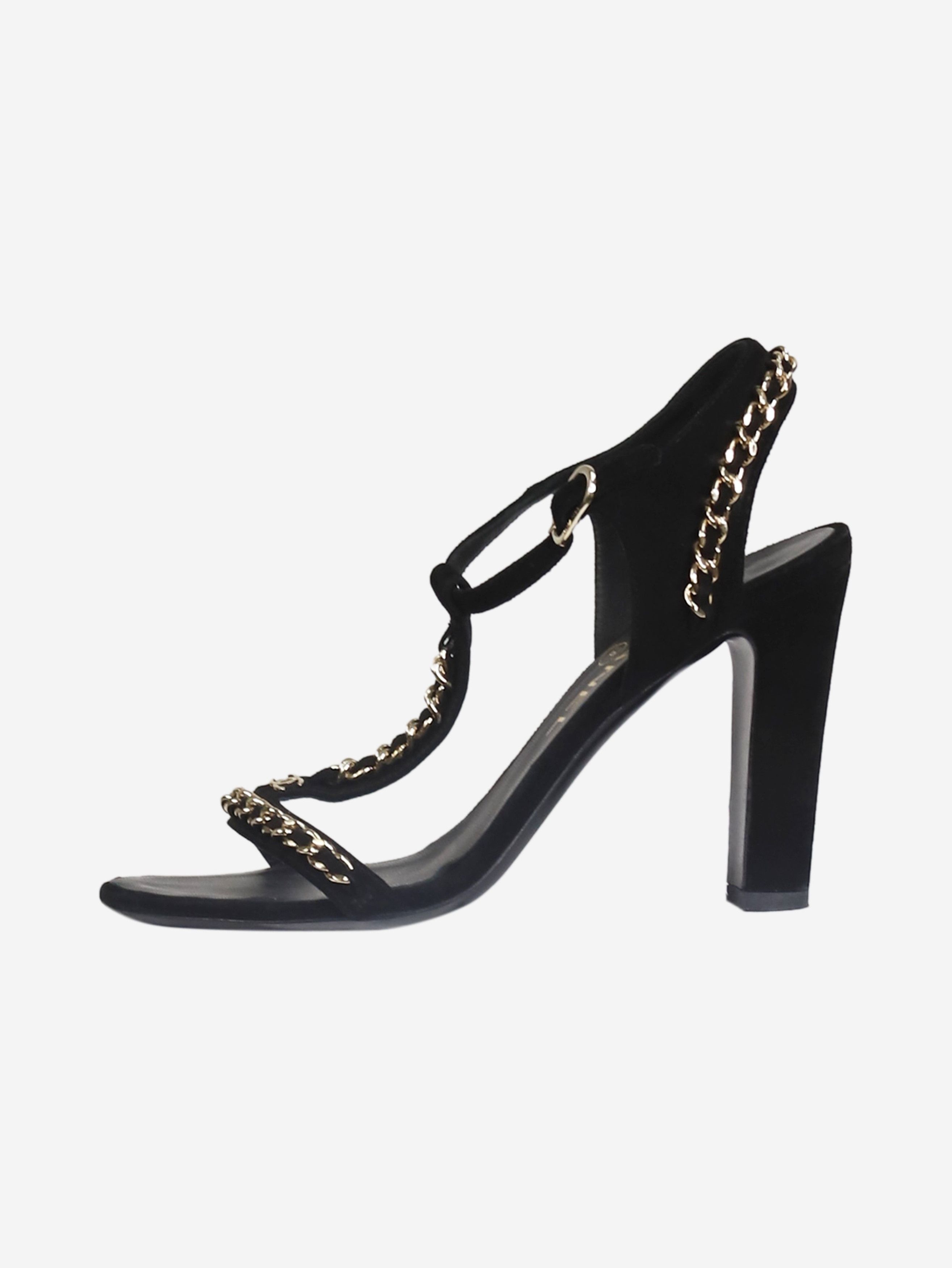Black open-toe chain detail heels - size EU 36.5