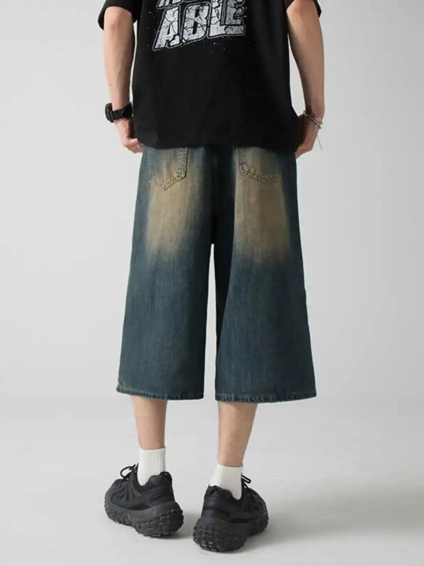 Designer × Japanese Brand Baggy washed straight leg casual denim shorts Size US 34 / EU 50 - 4 Thumbnail