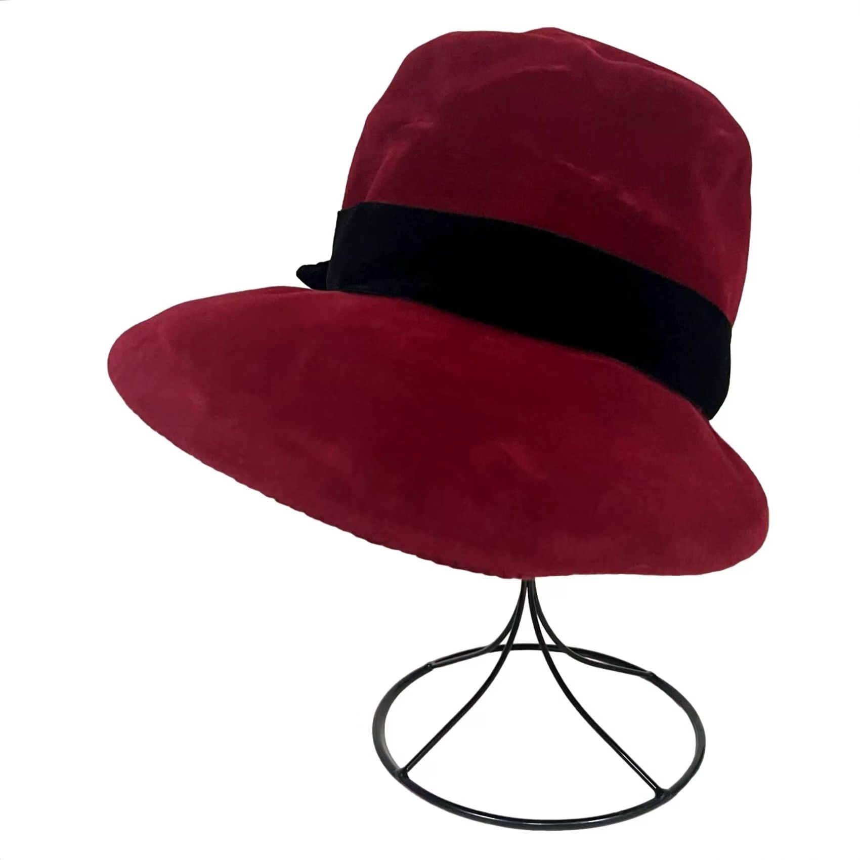 Borsalino VINTAGE Borsalino Hat Women’s Velvet Red Black Bucket One Size Red Womens Bucket Hat Velvet 21” circumference Size ONE SIZE - 6 Thumbnail